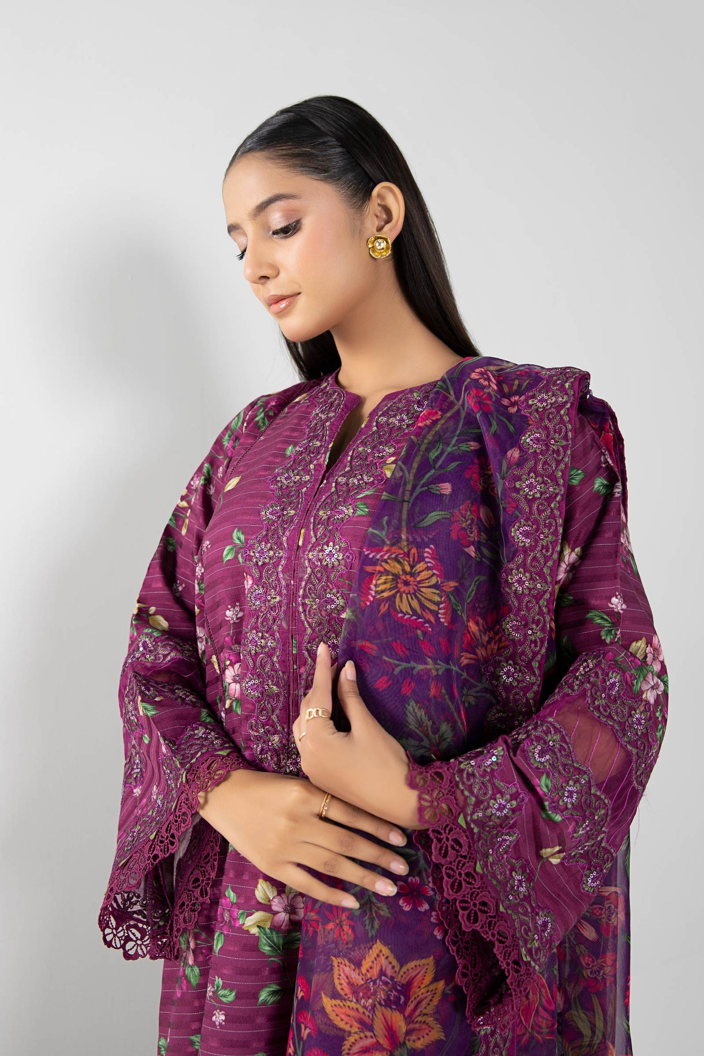 3 Pc Printed Textured Suit
