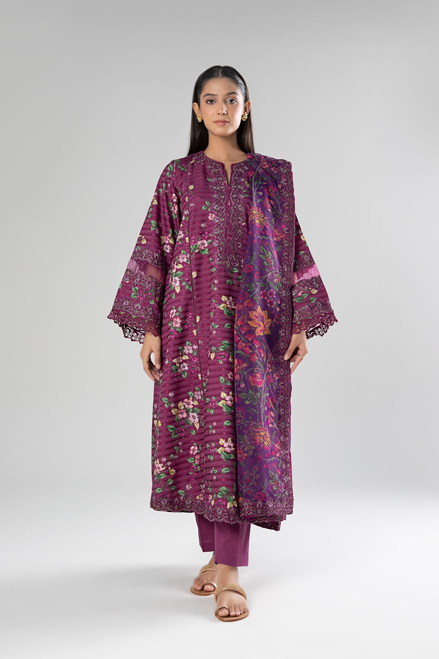 3 Pc Printed Textured Suit