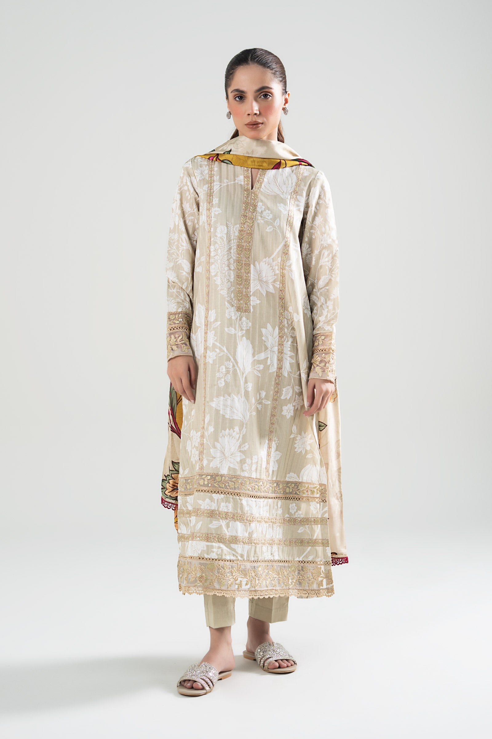 3 Pc Printed Textured Suit