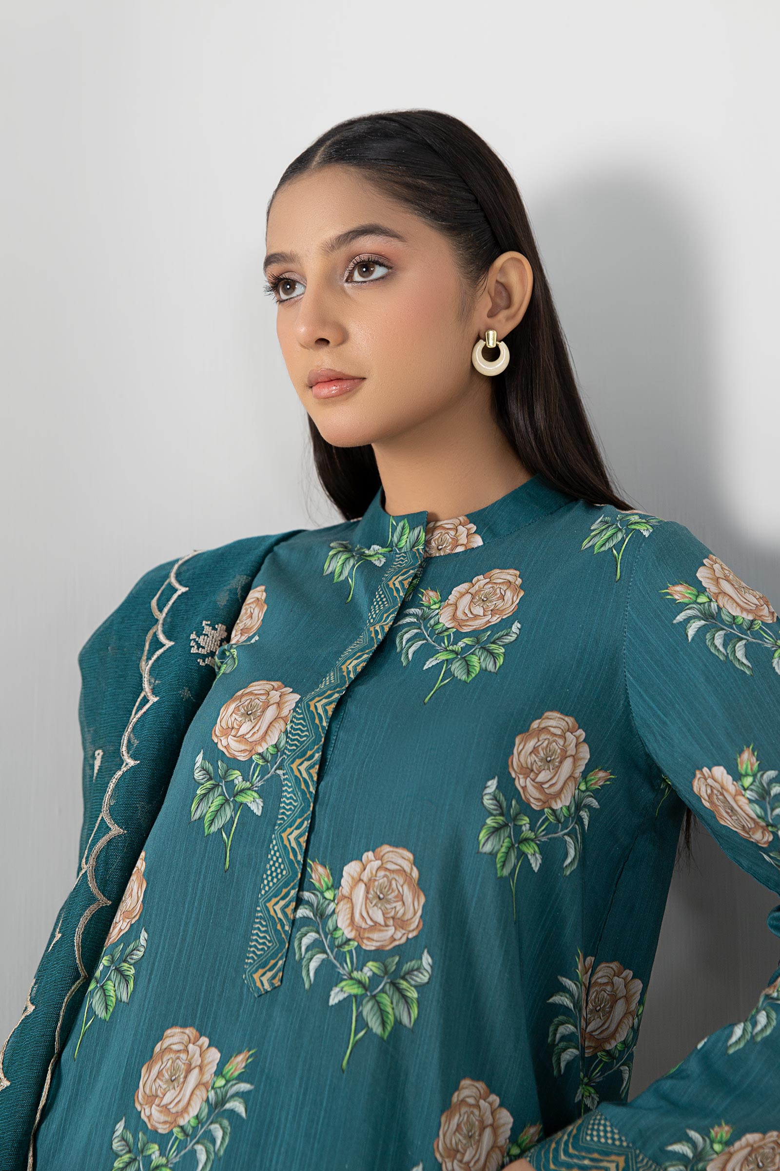3 Pc Embroidered Slub Suit