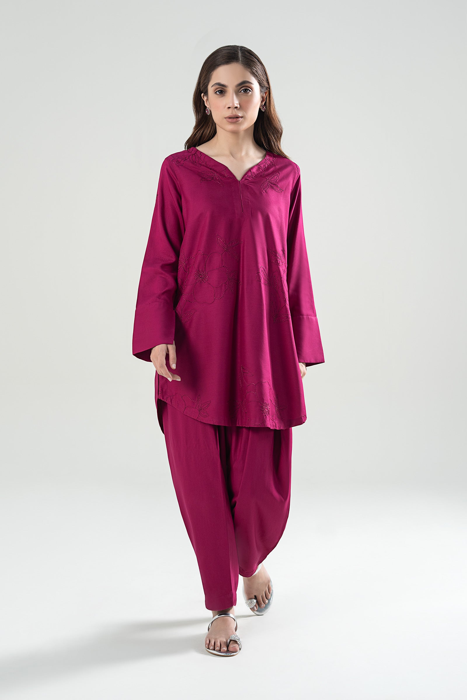 2 Pc Embroidered Linen Suit