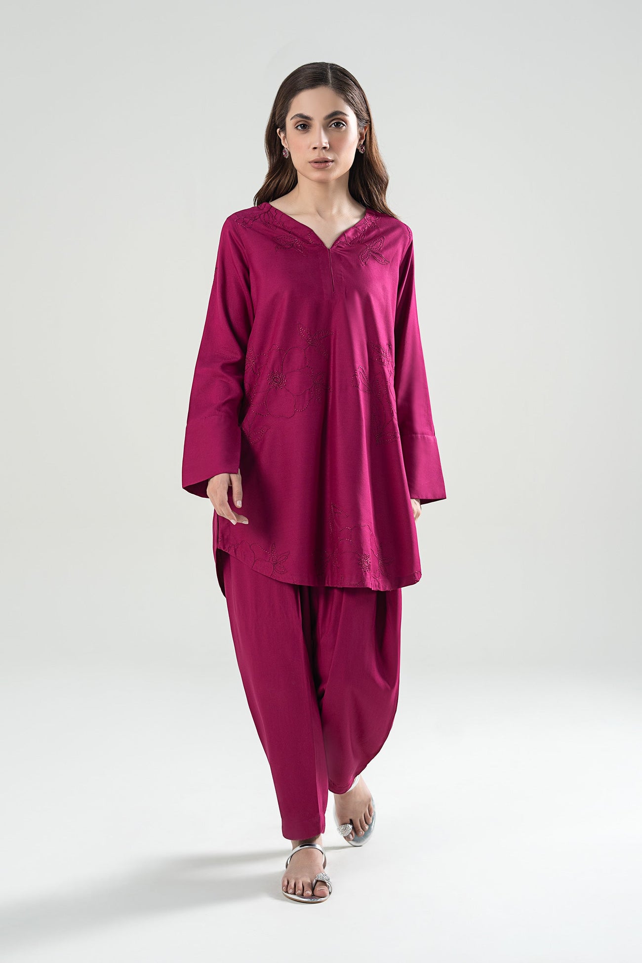 2 Pc Embroidered Linen Suit