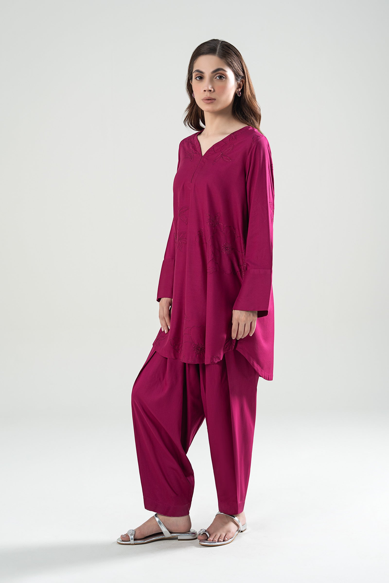 2 Pc Embroidered Linen Suit