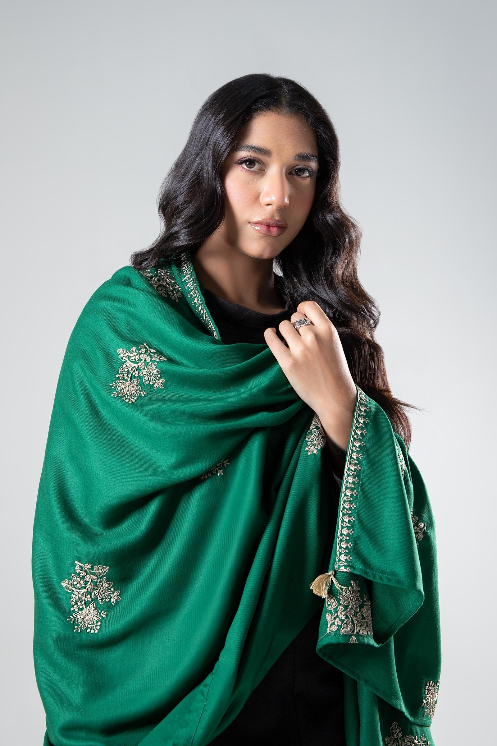 Embroidered Twill Shawl