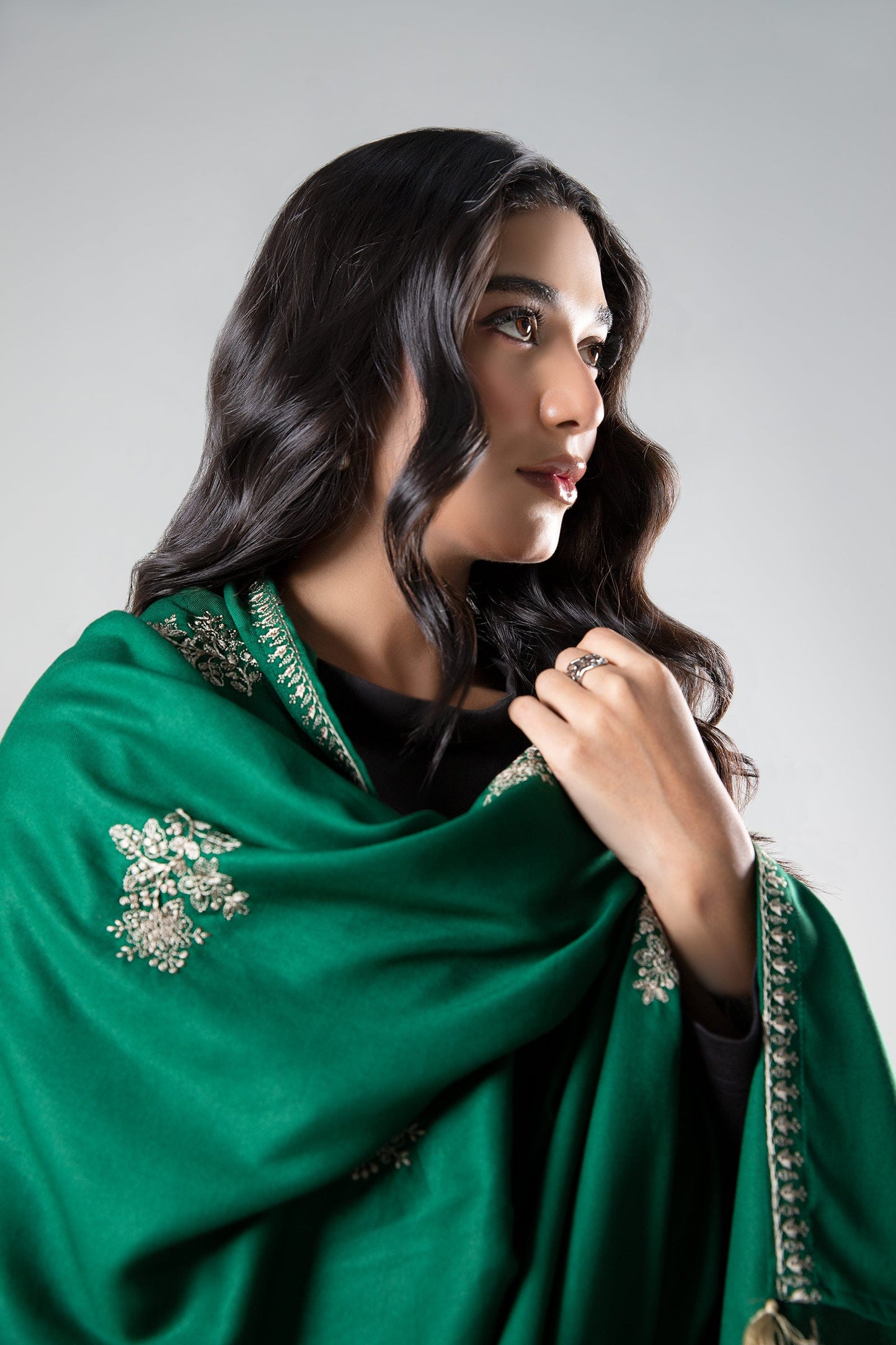 Embroidered Twill Shawl