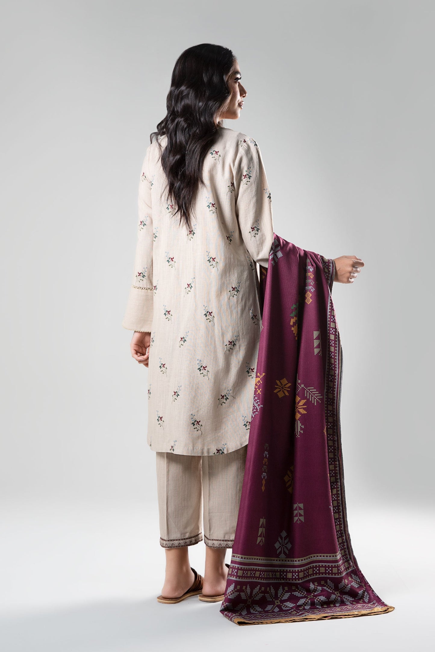3 Pc Embroidered Khaddar Suit