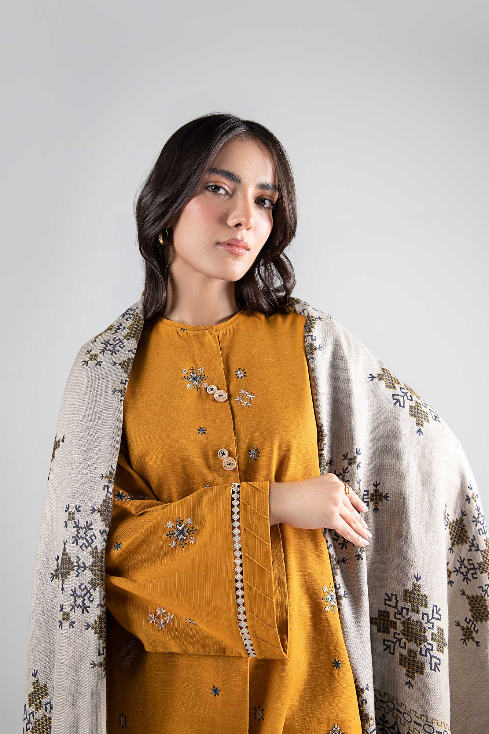 3 Pc Embroidered Khaddar Suit