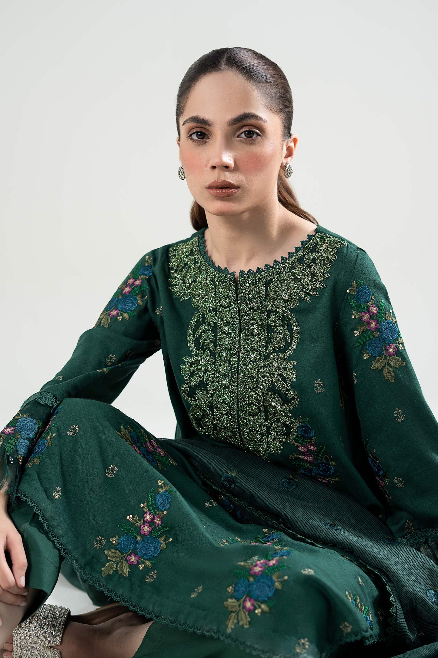 3 Pc Embroidered Karandi Suit