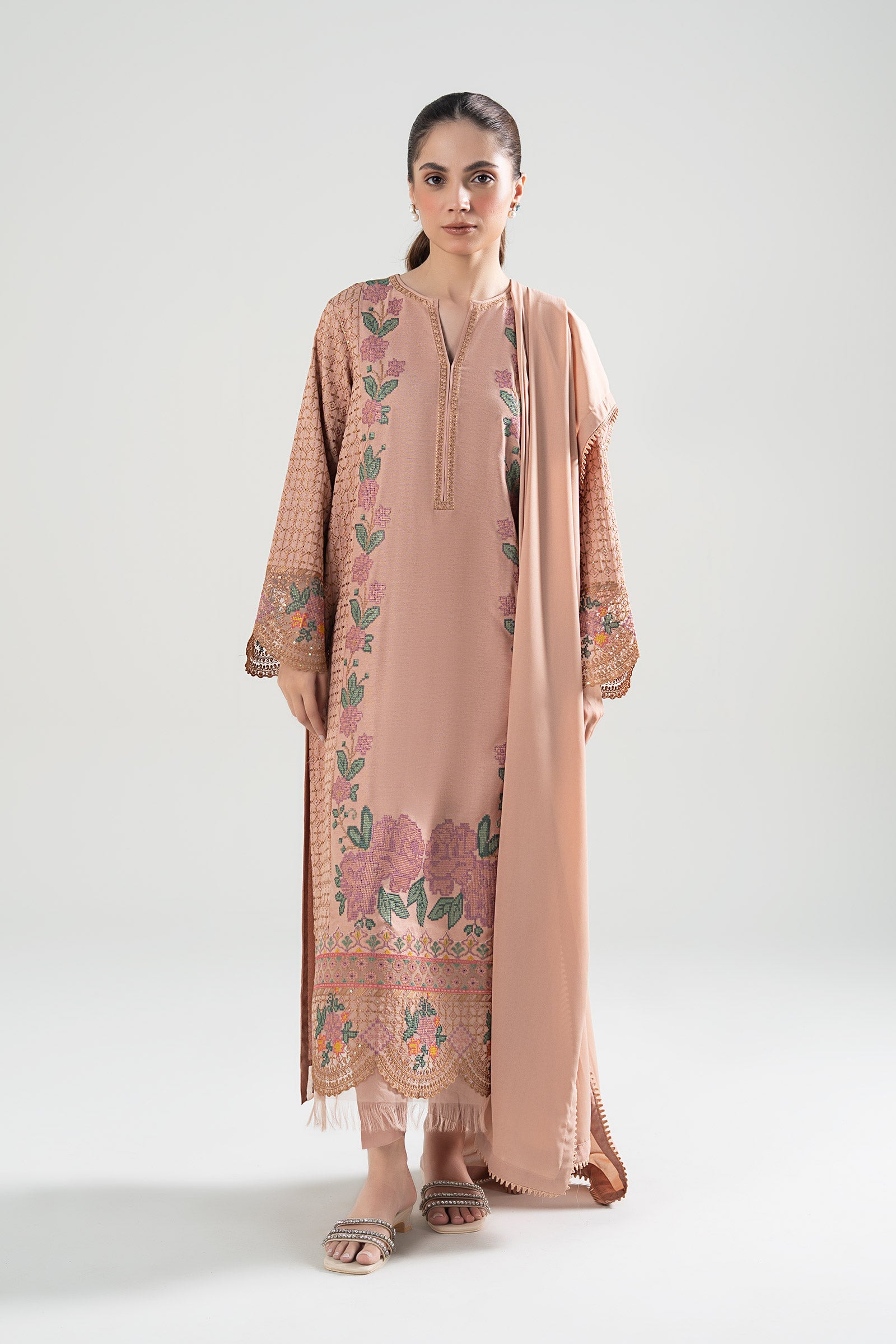 3 Pc Embroidered Karandi Suit