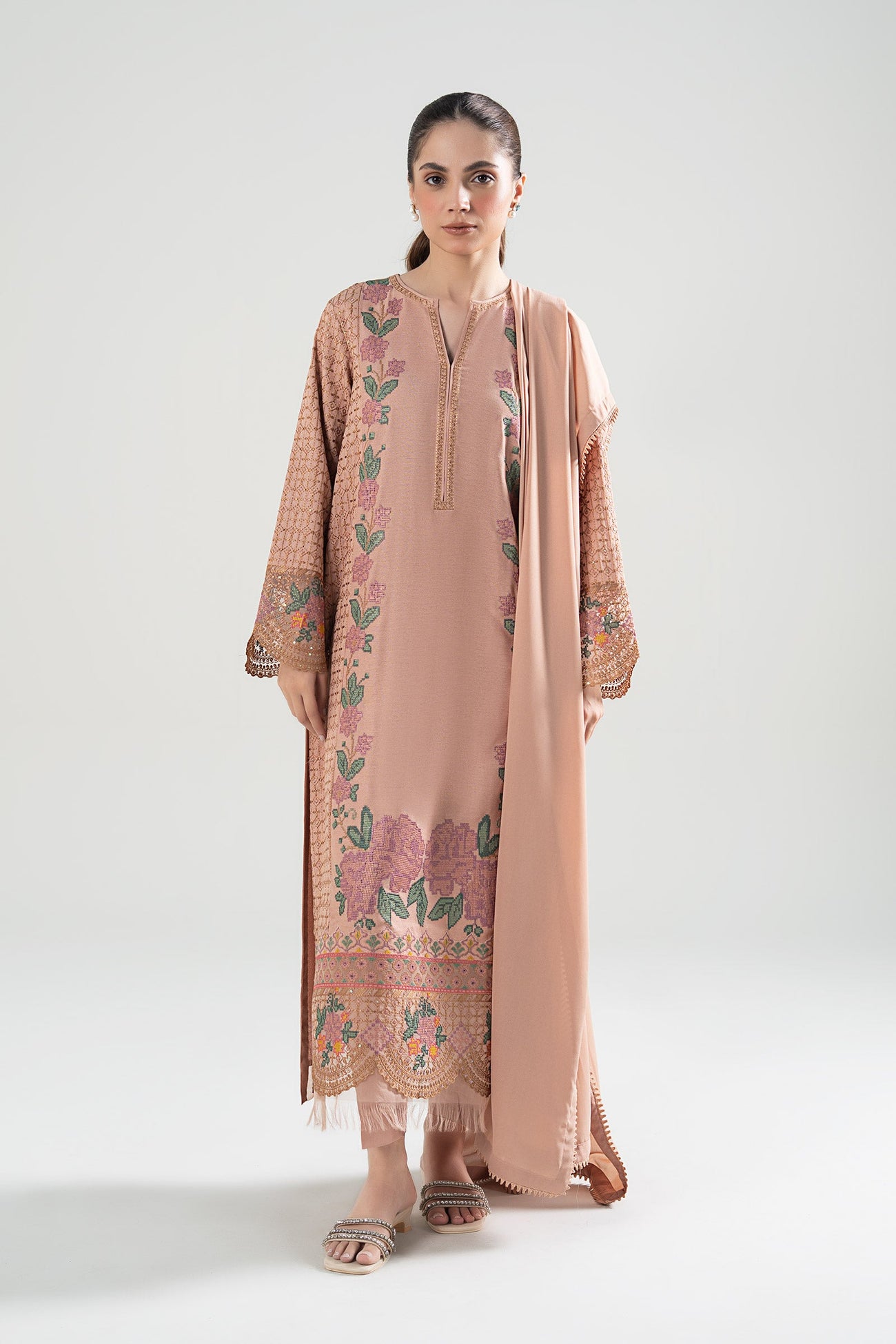 3 Pc Embroidered Karandi Suit