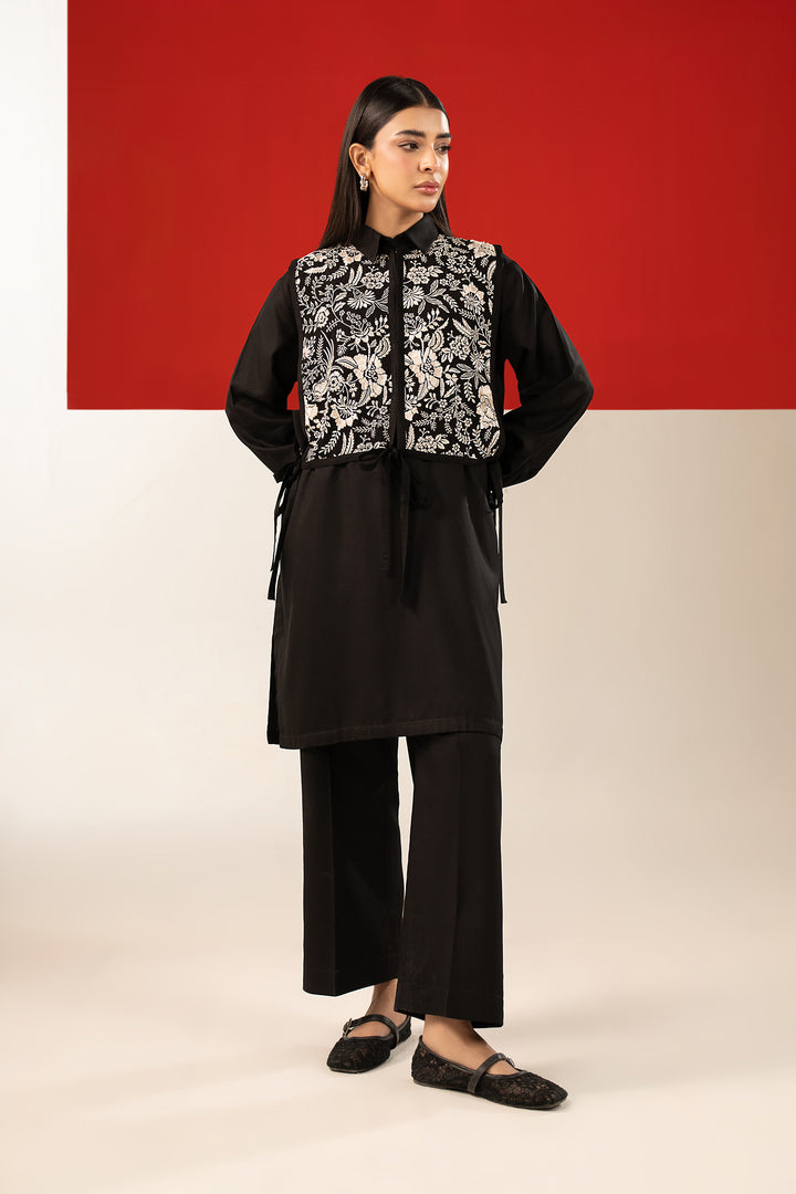 2 Pc Embroidered Linen Suit All Products MBST189-ESM-BLK