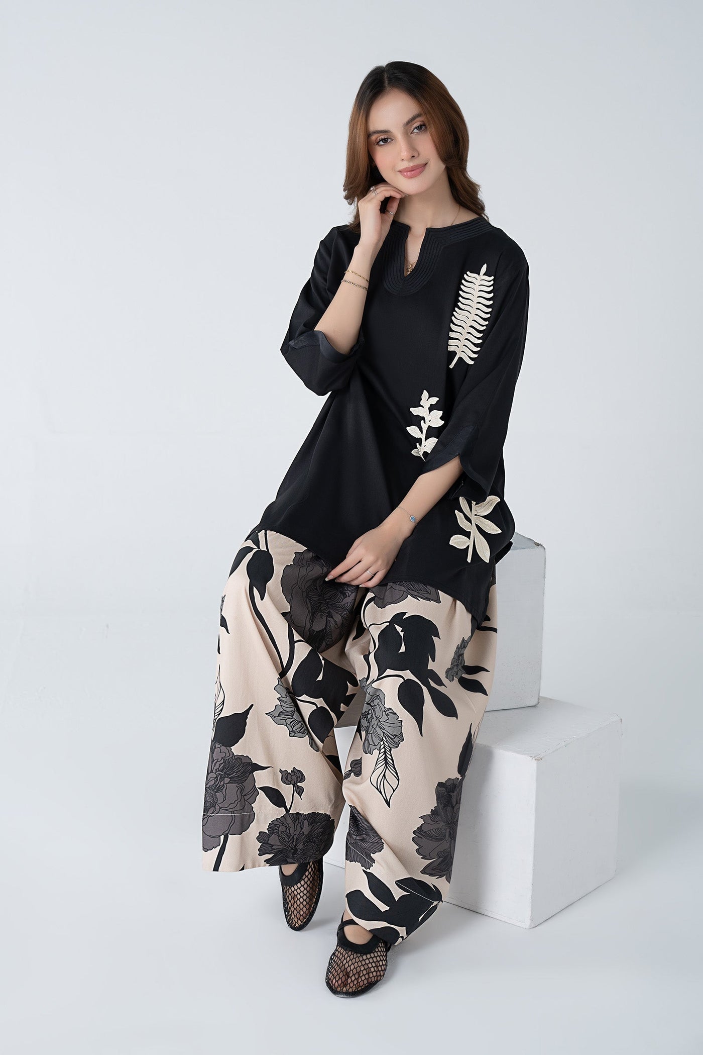 2 Pc Embroidered Twill Suit