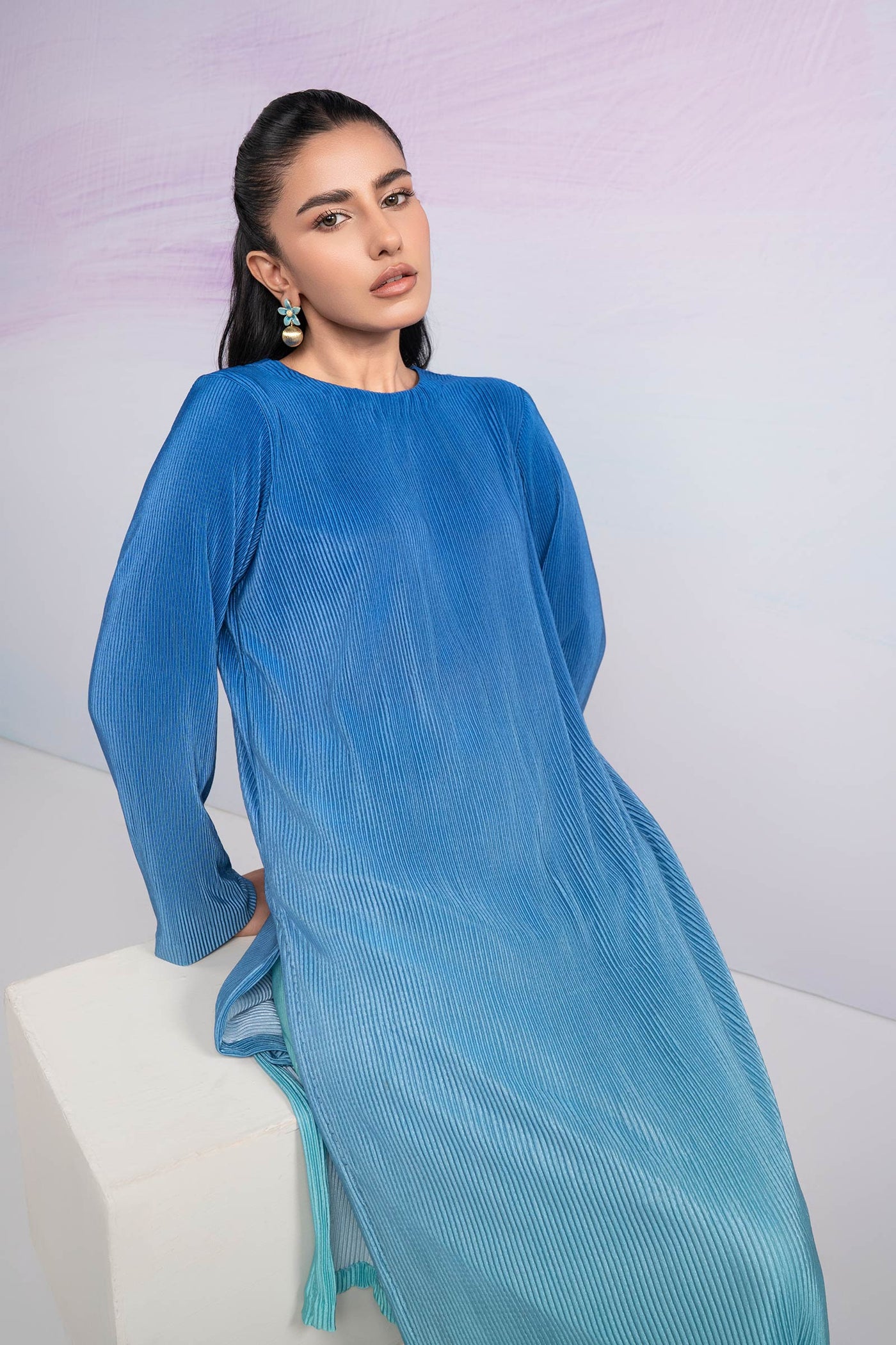 2 Pc Dyed Pleated Silk Striped Suit