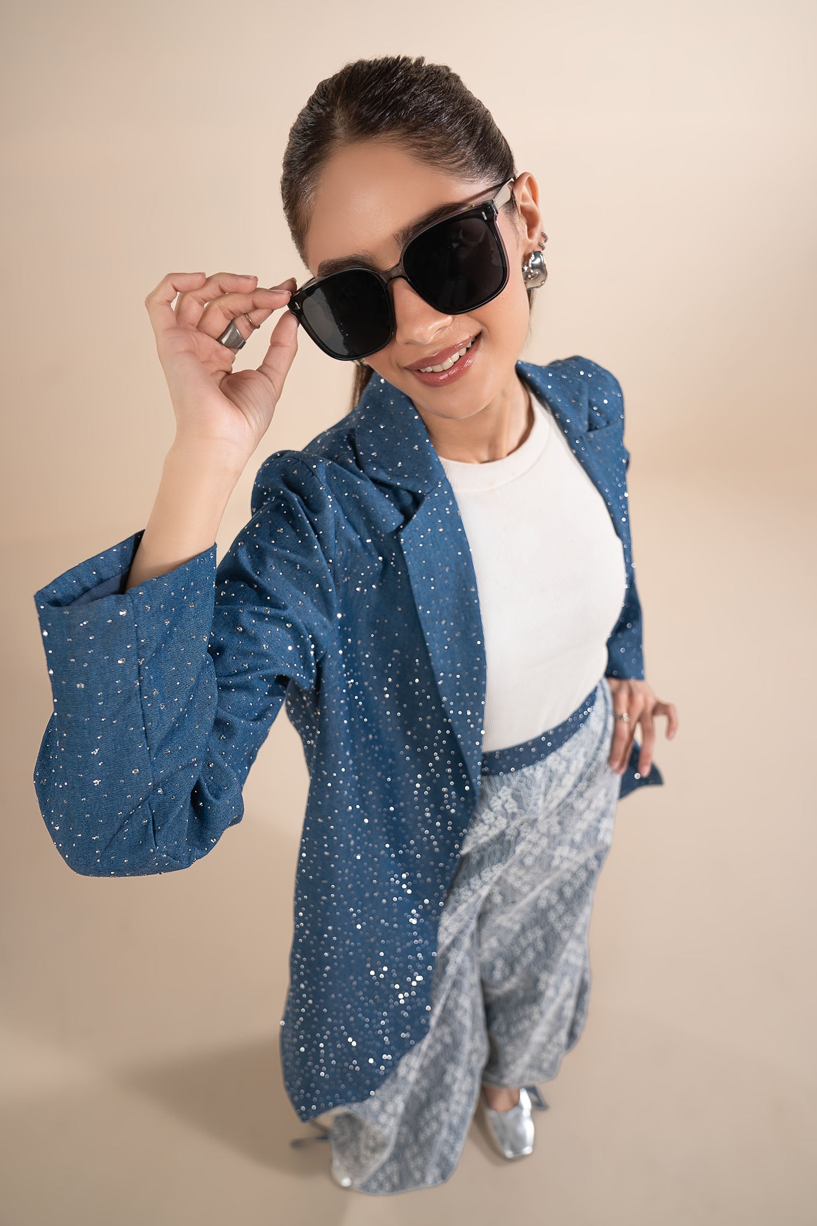 Embellished Denim Blazer