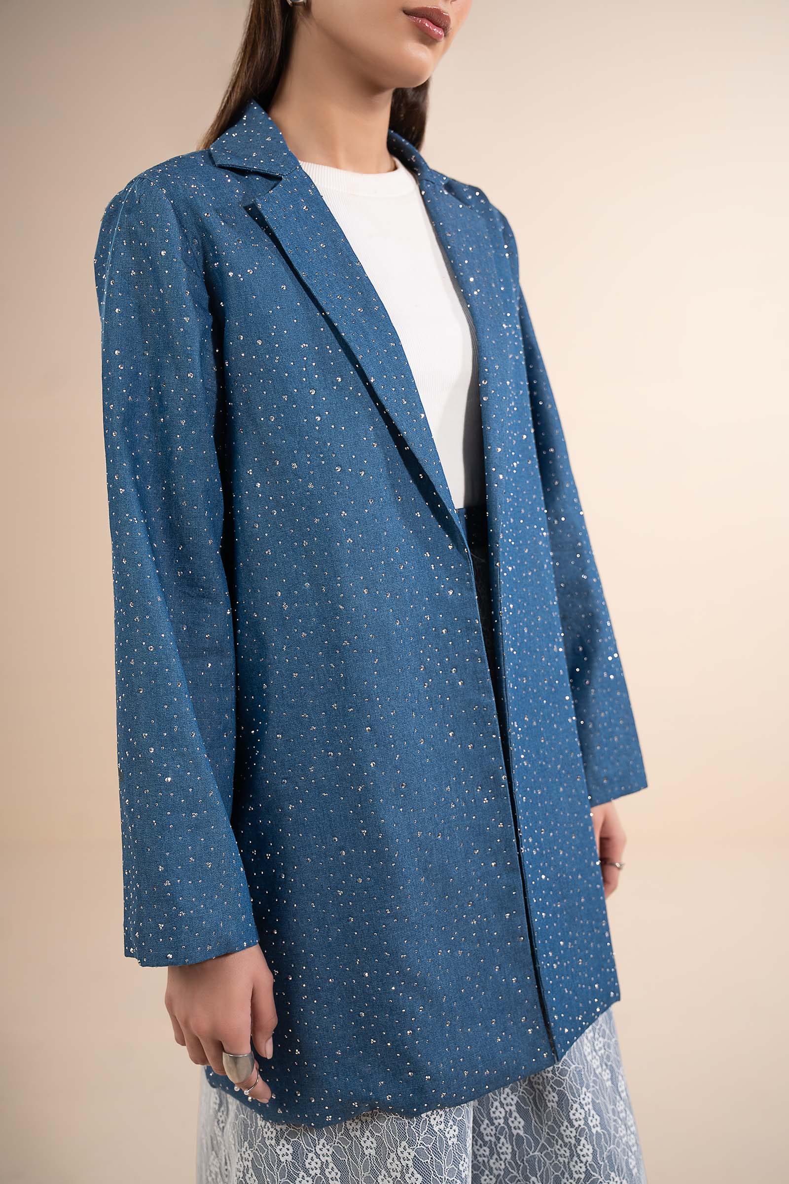 Embellished Denim Blazer