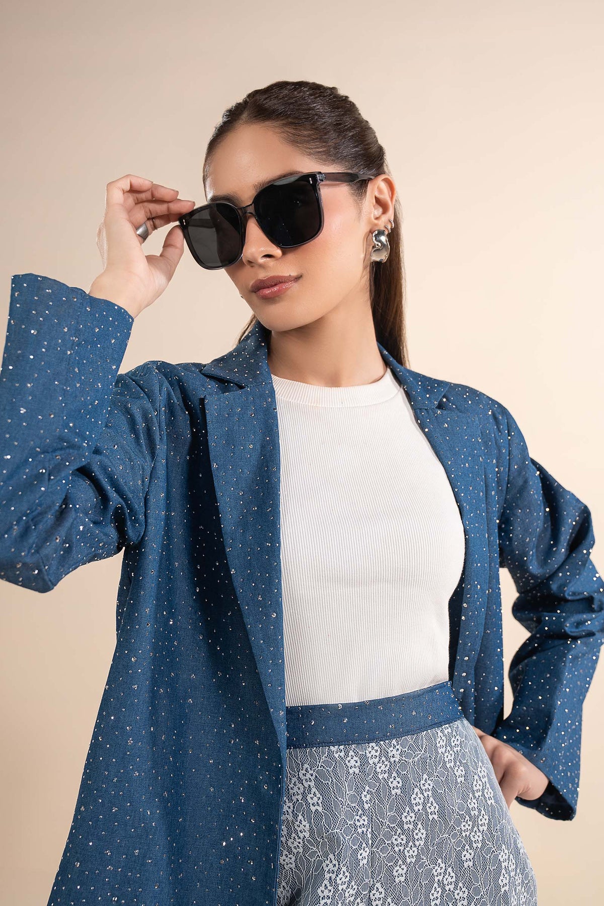 Embellished Denim Blazer
