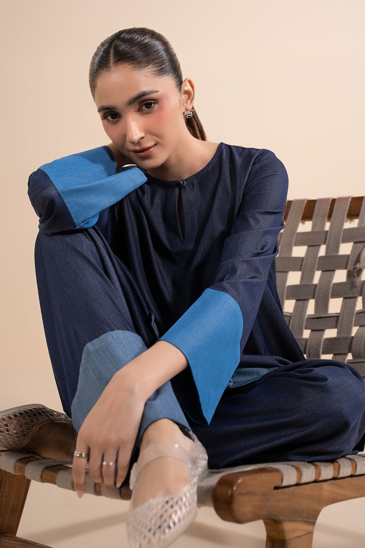2 Pc Embroidered Tencel Denim Suit