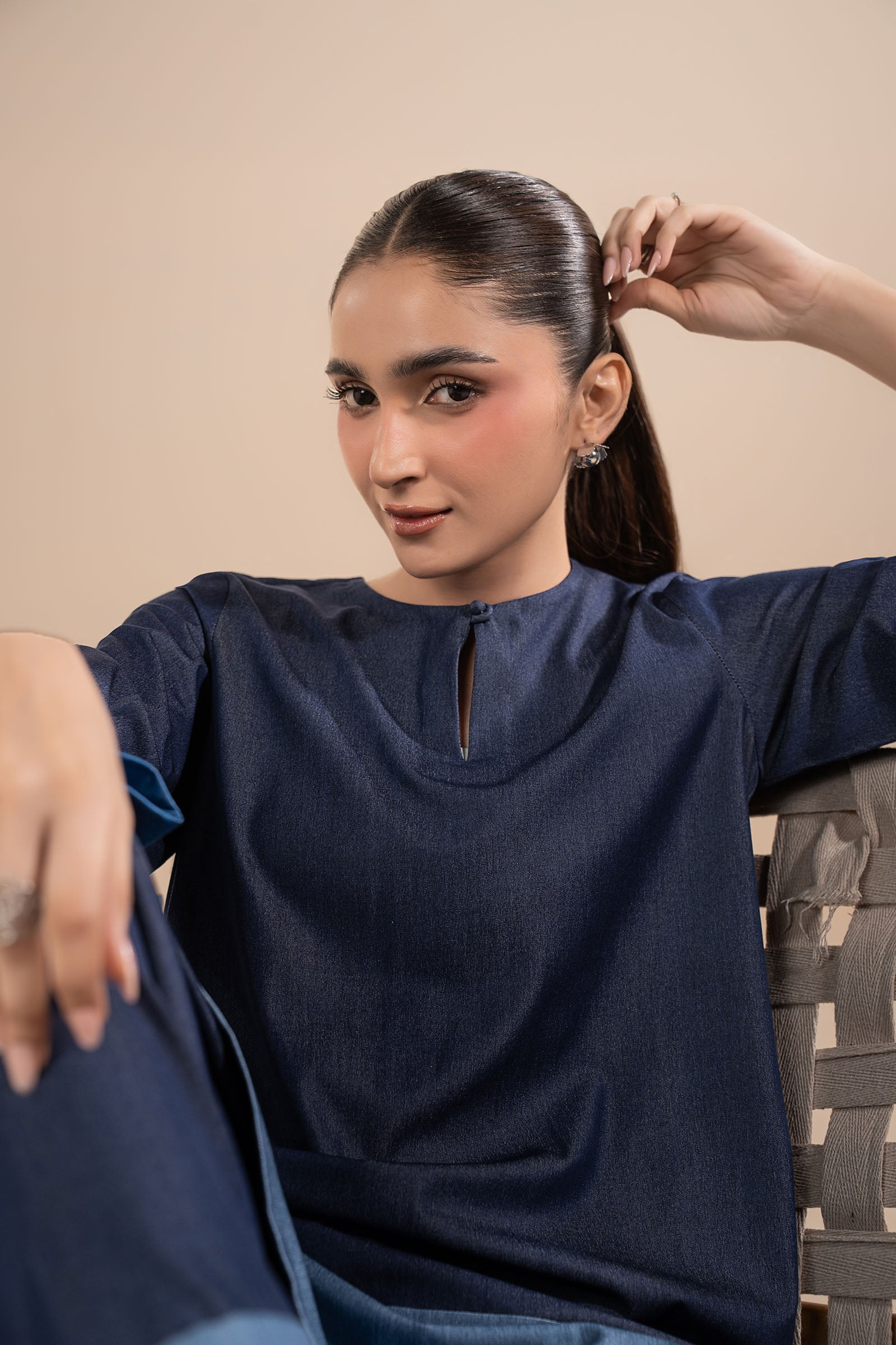 2 Pc Embroidered Tencel Denim Suit