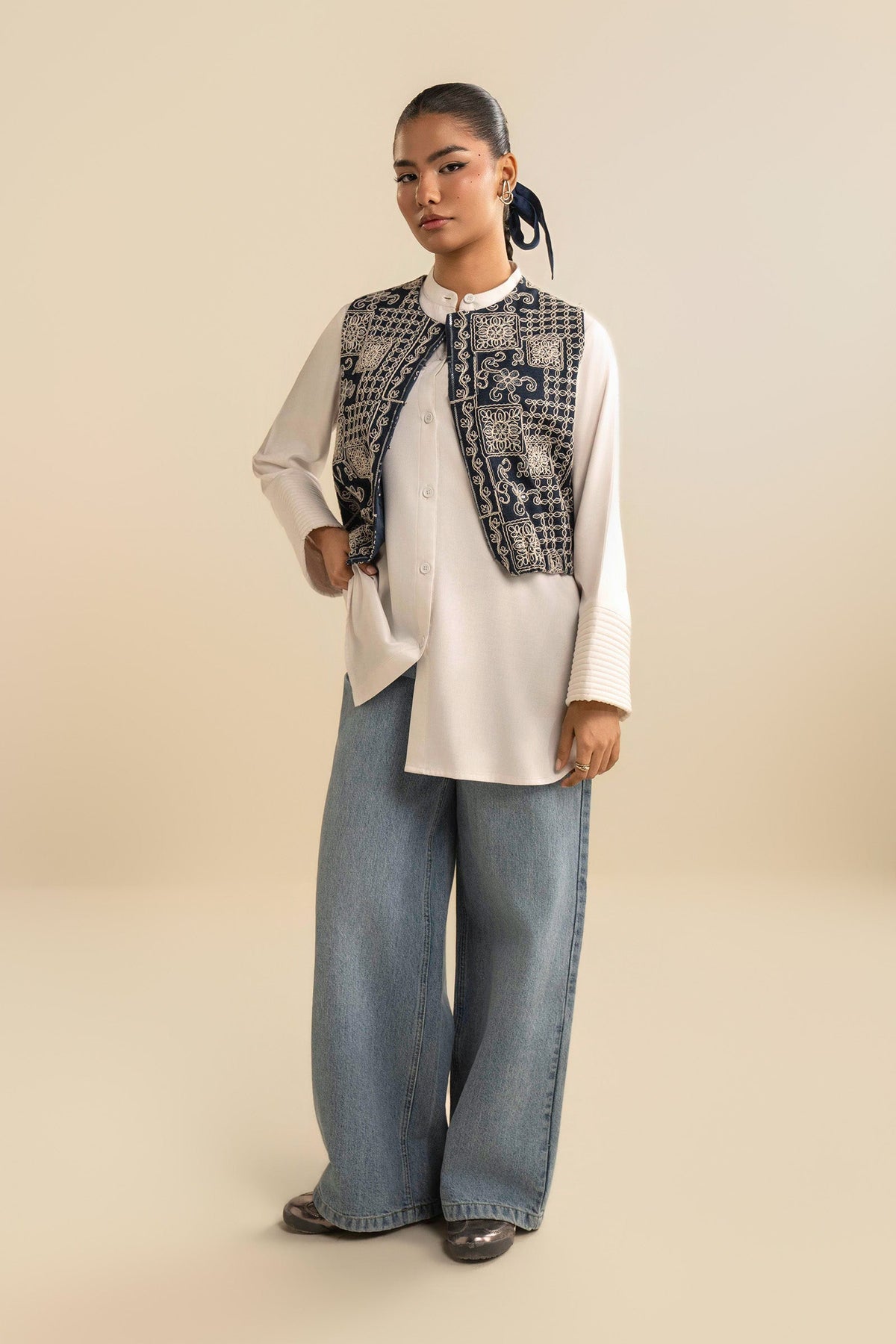 Embroidered Denim Waistcoat