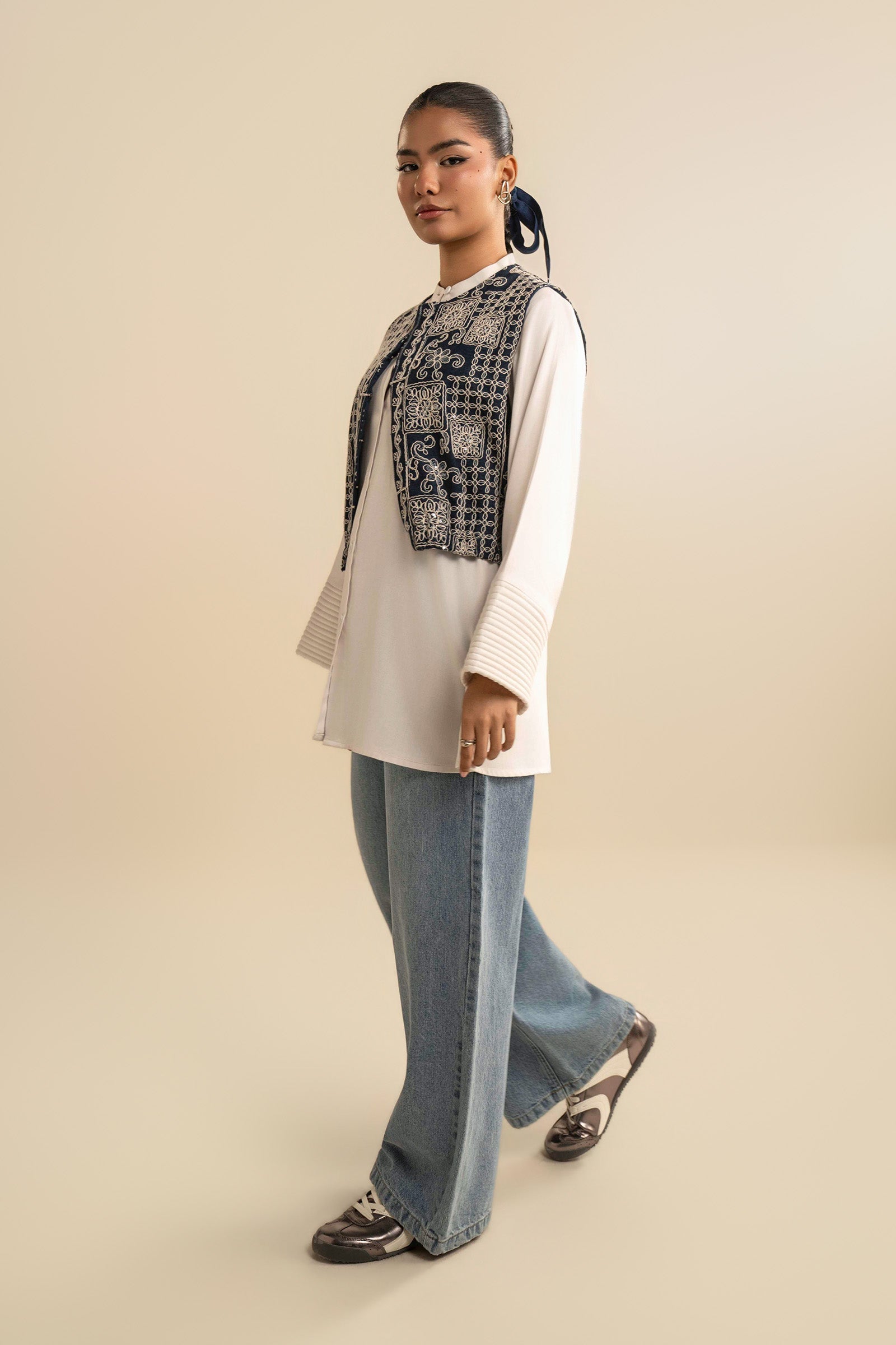 Embroidered Denim Waistcoat