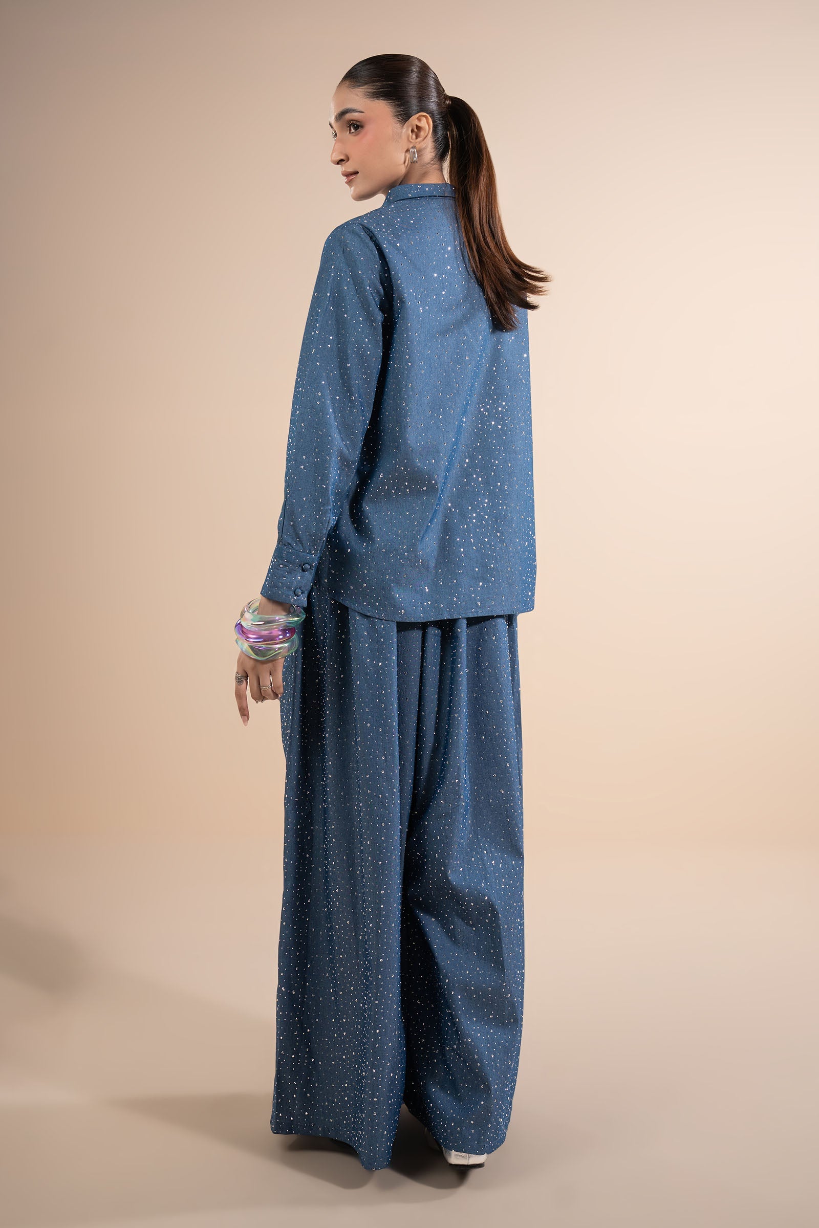 2 Pc Embellished Denim Suit