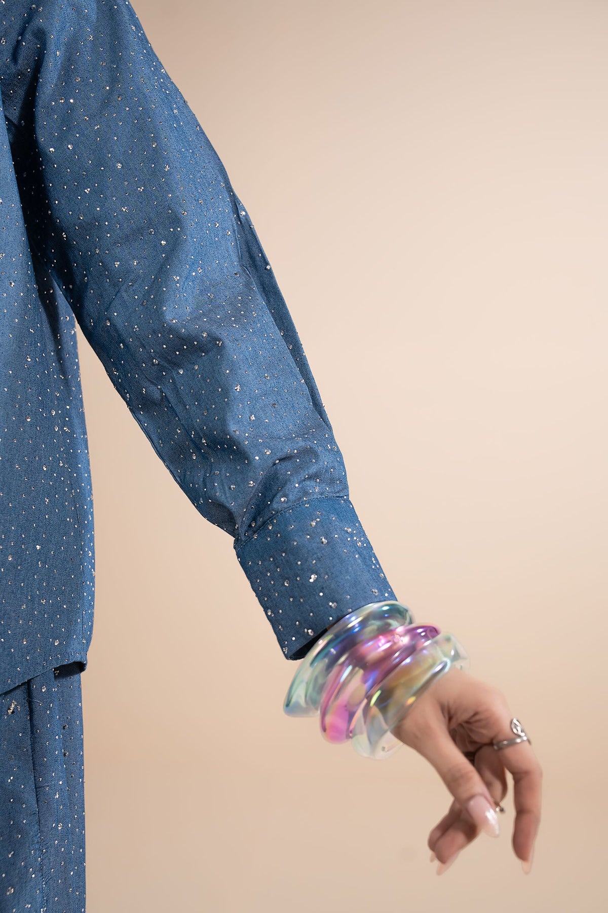 2 Pc Embellished Denim Suit
