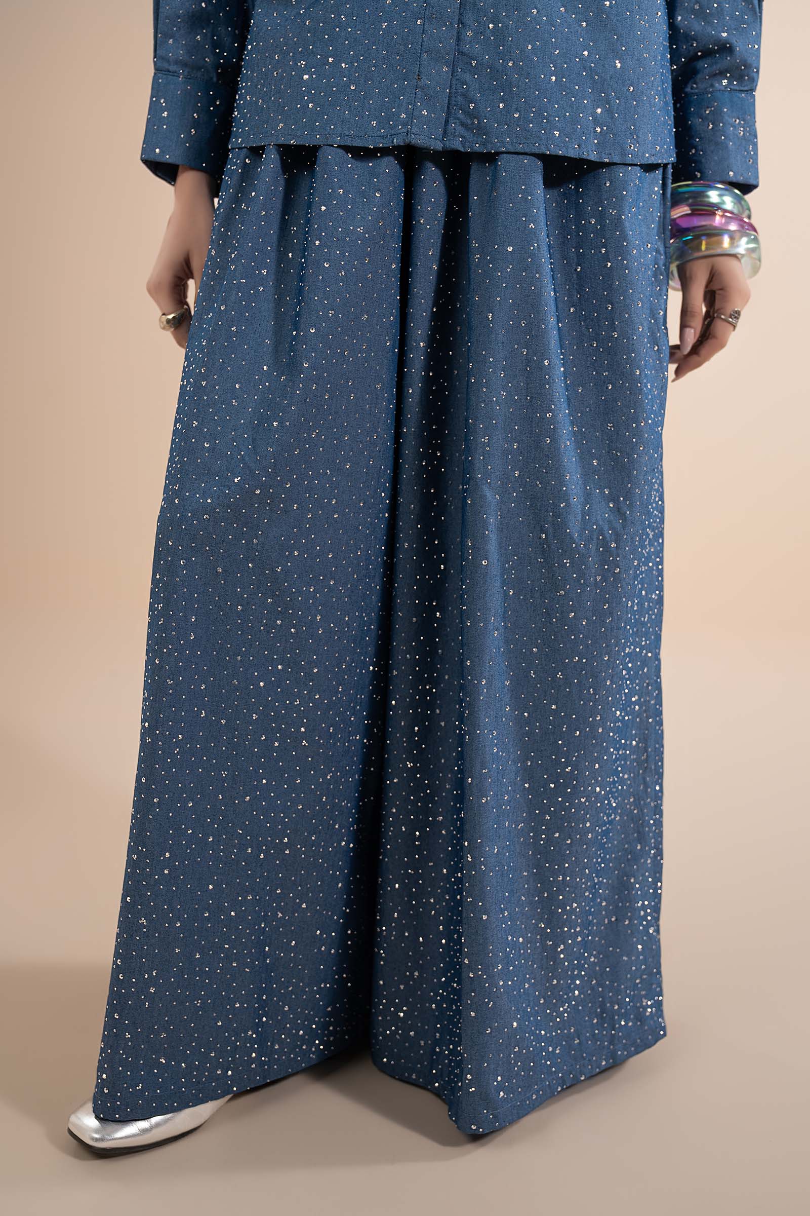 2 Pc Embellished Denim Suit