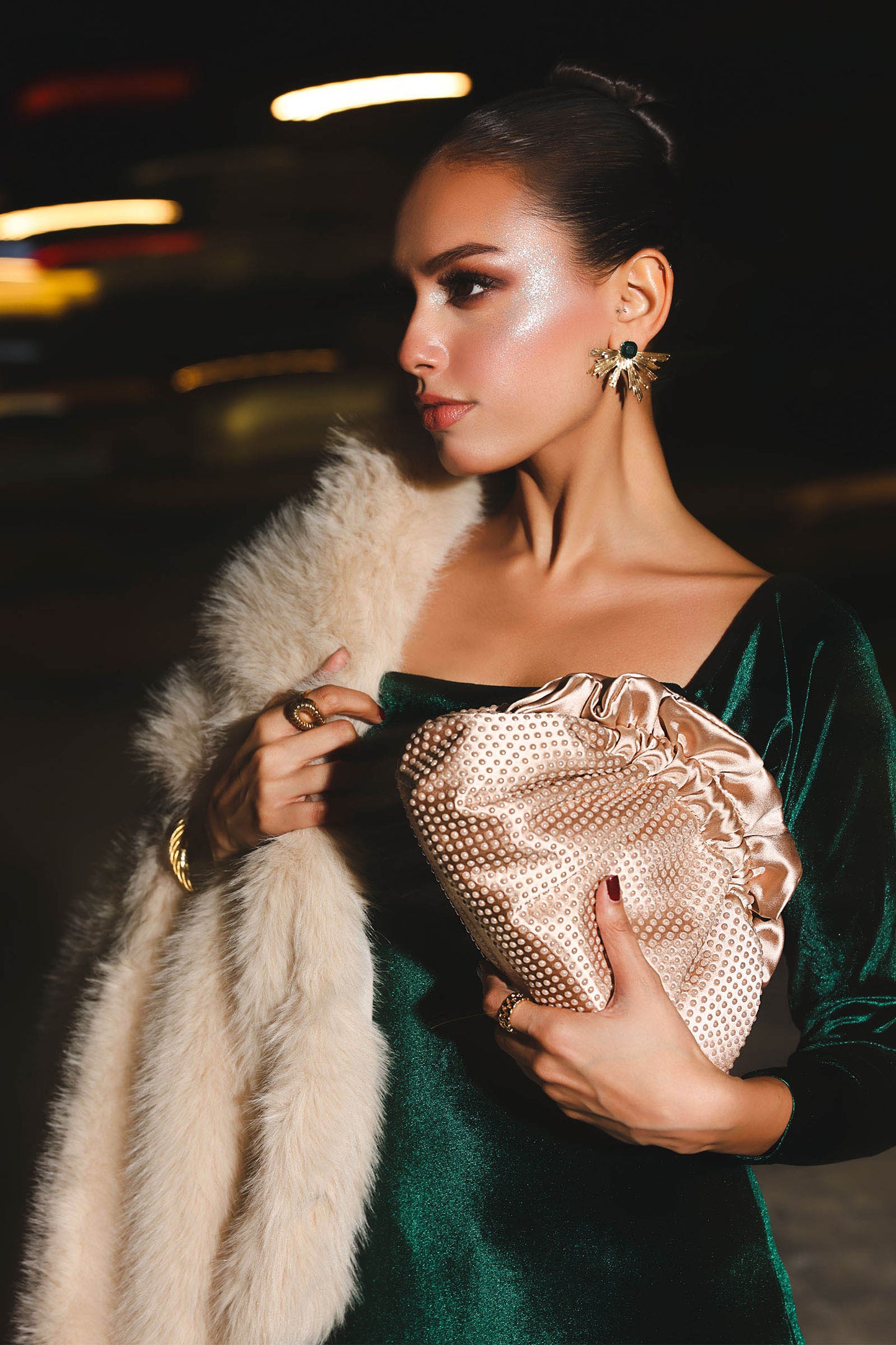 Ruched Pearl Clutch