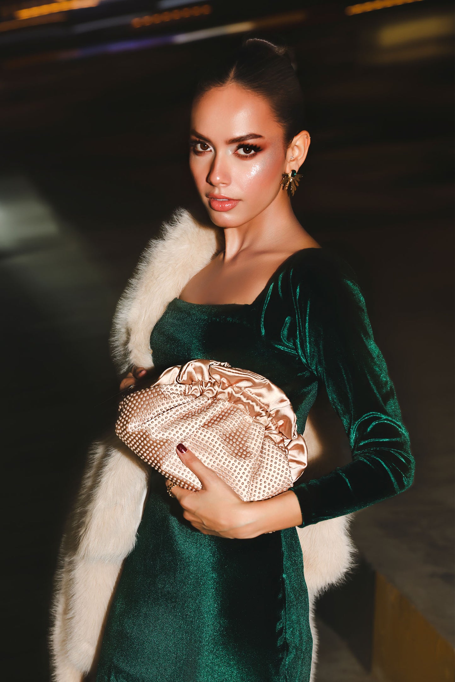 Ruched Pearl Clutch