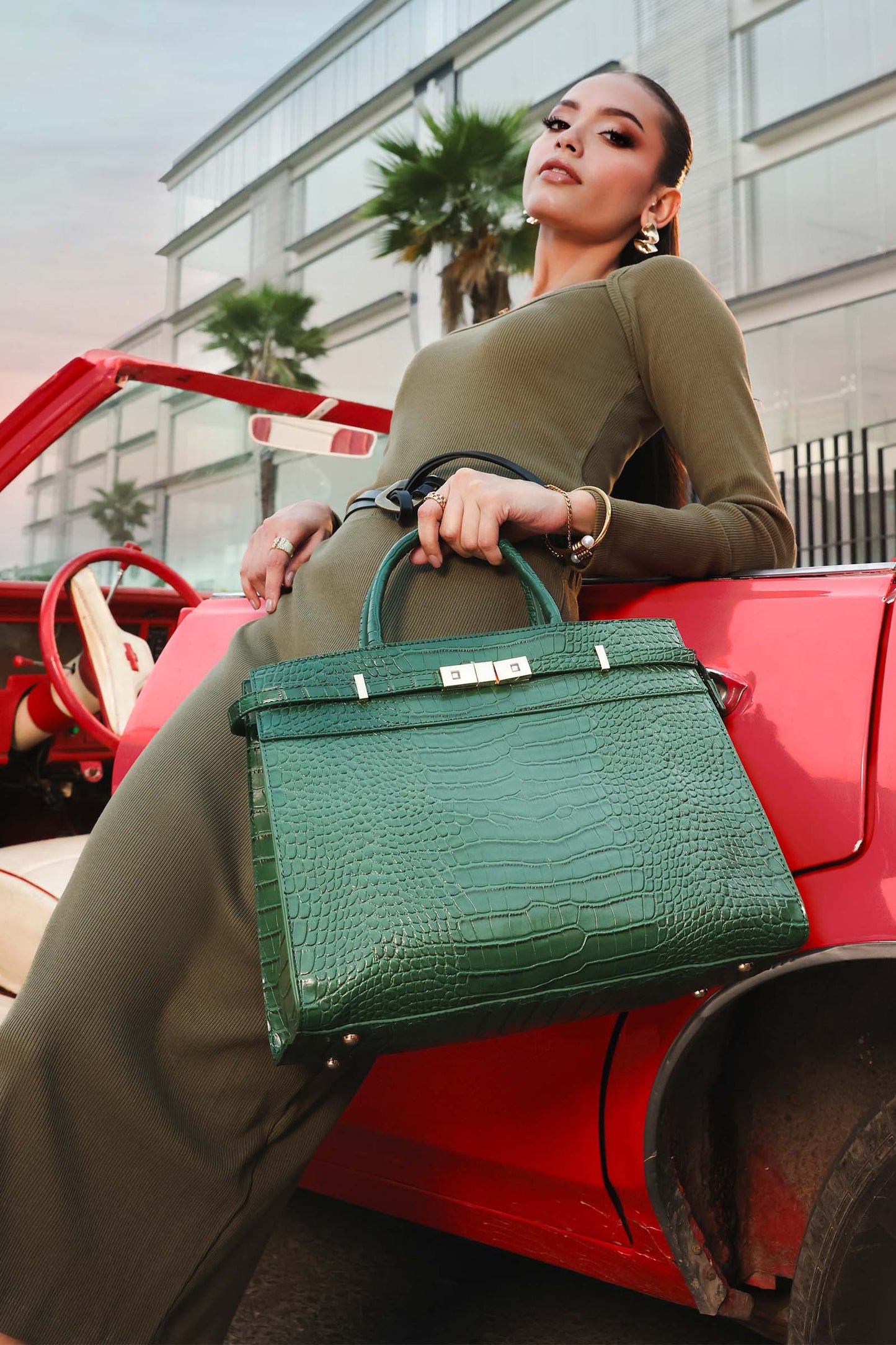 Belted Croc Tote