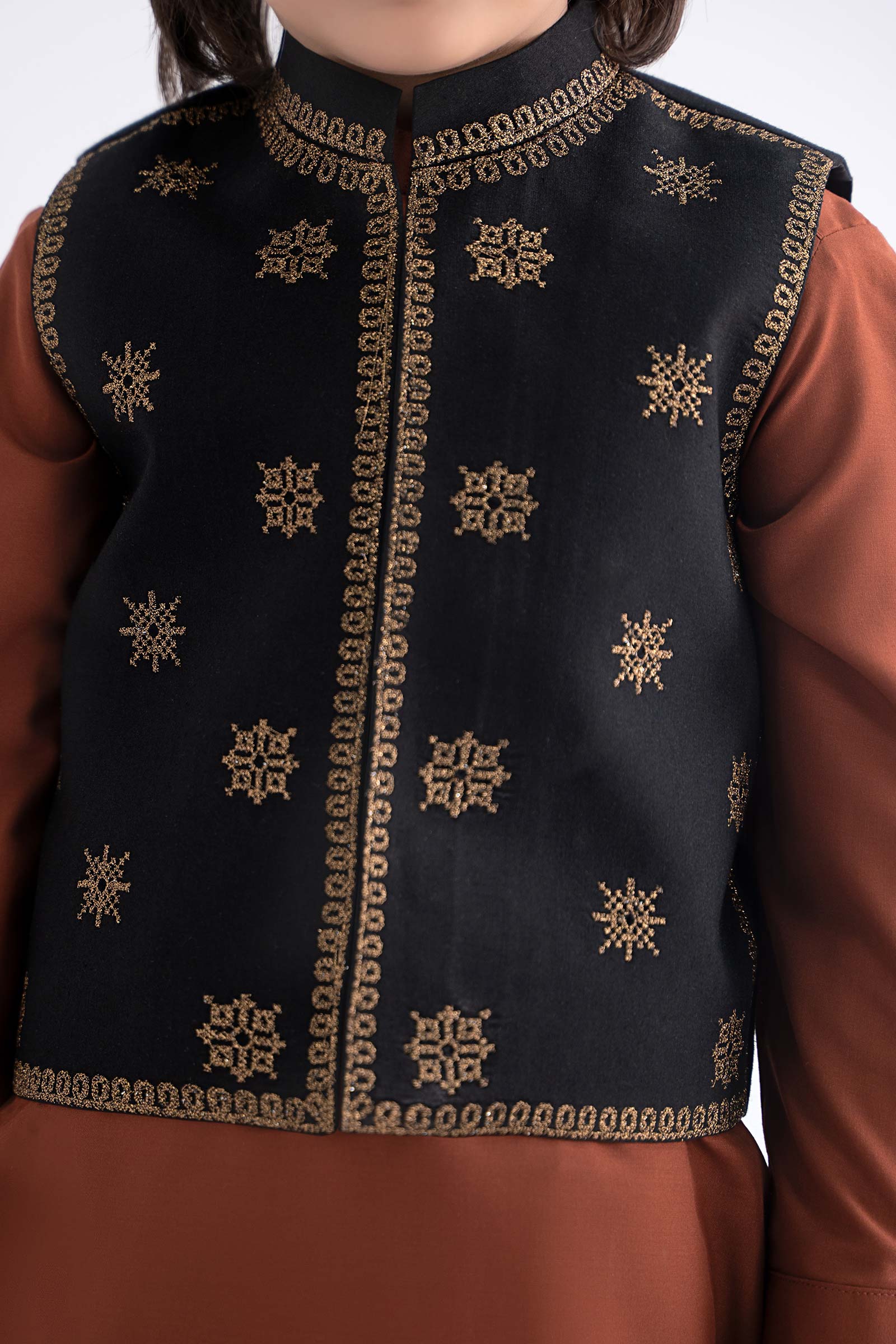 3 Piece Embroidered Blended Suit