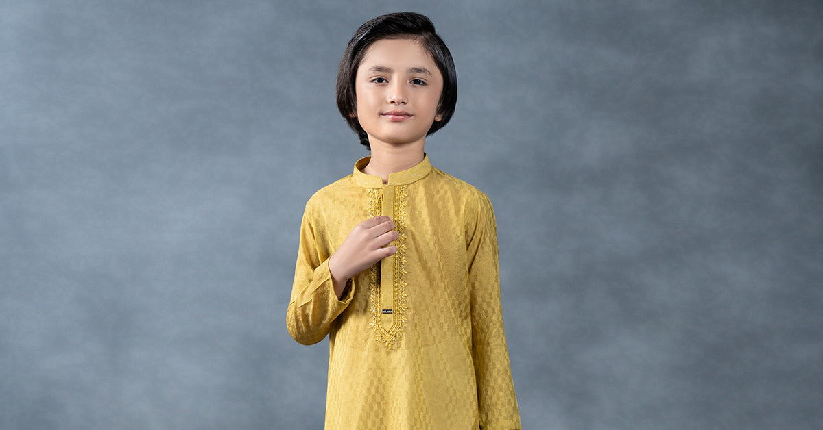 Hand-Embroidered Cotton Jacquard Kurta