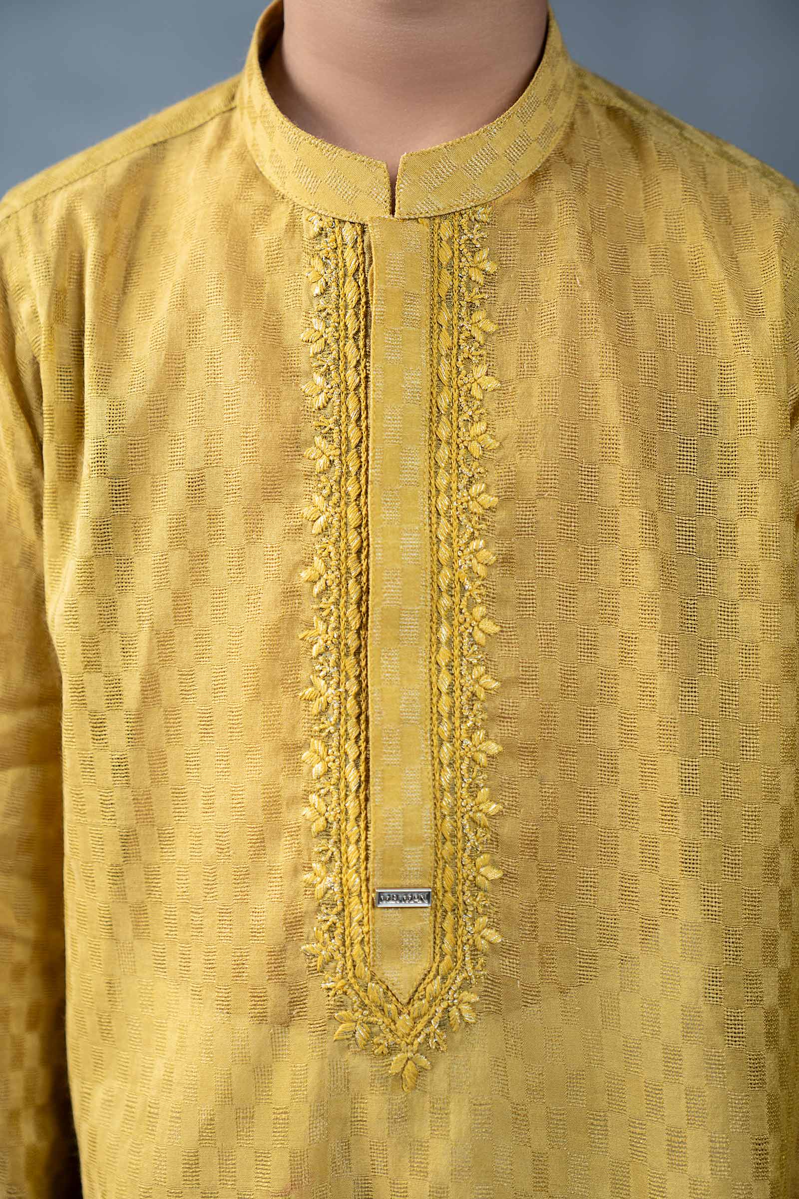 Hand-Embroidered Cotton Jacquard Kurta