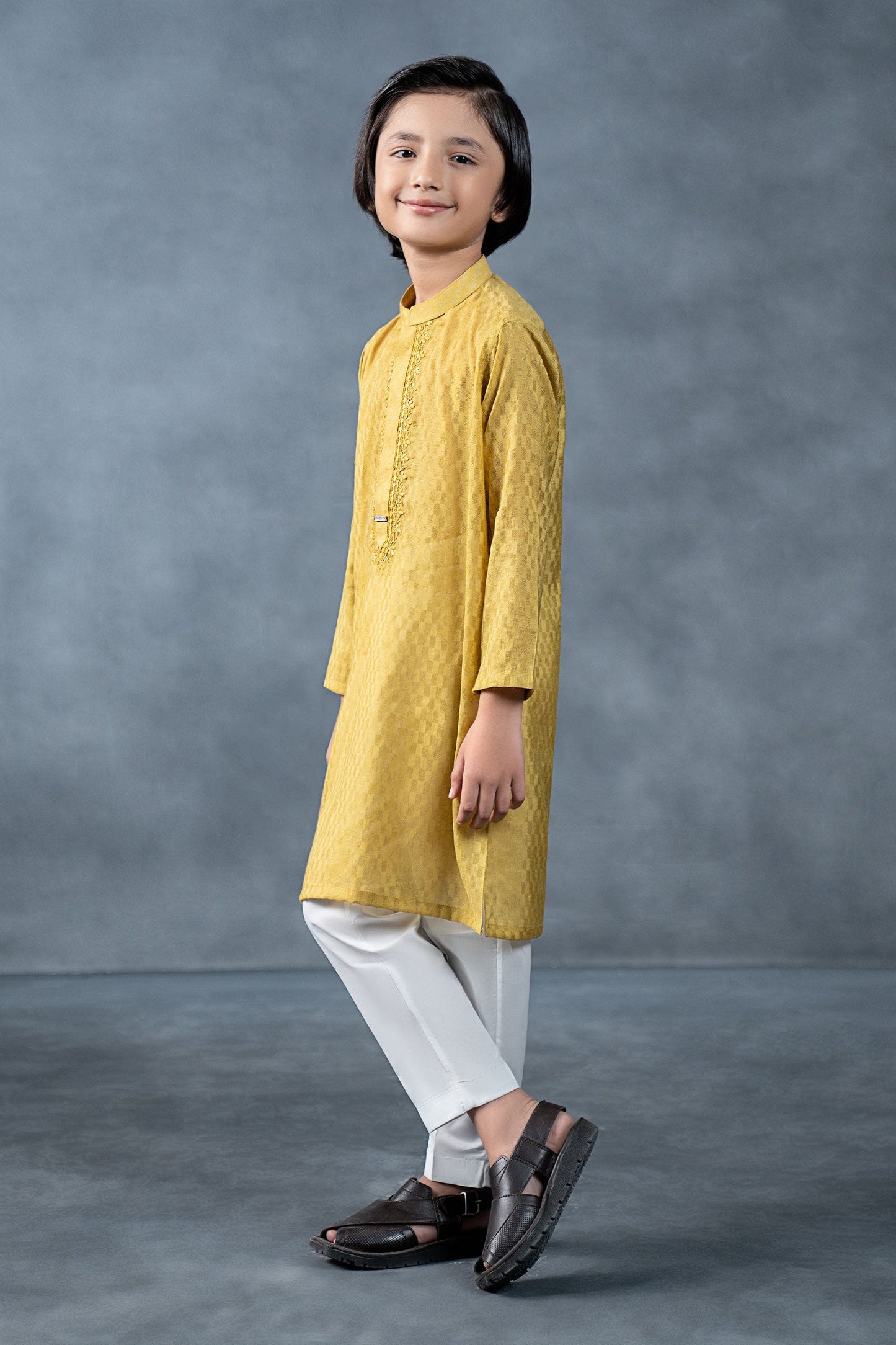 Hand-Embroidered Cotton Jacquard Kurta