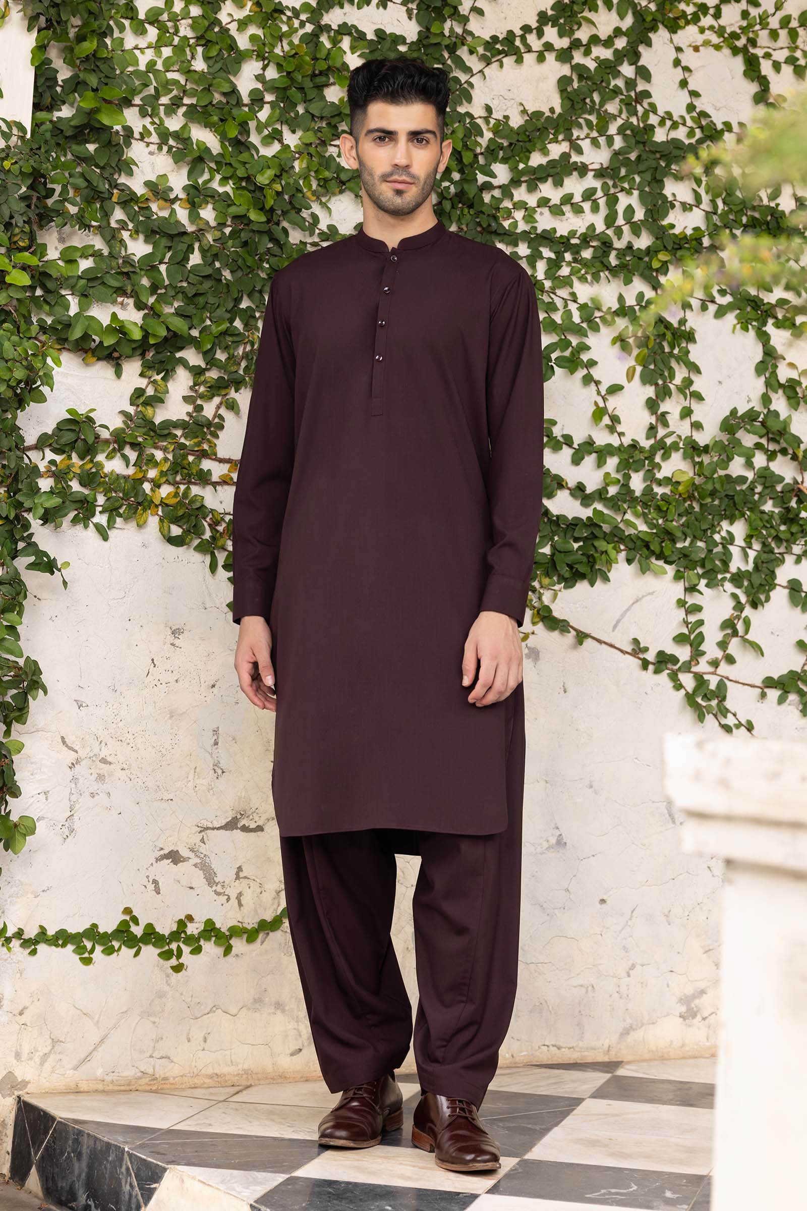 2 Piece Embroidered Blended Suit
