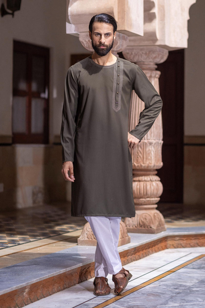 Embroidered Blended Kurta All Products MKW2513-SML-OLV