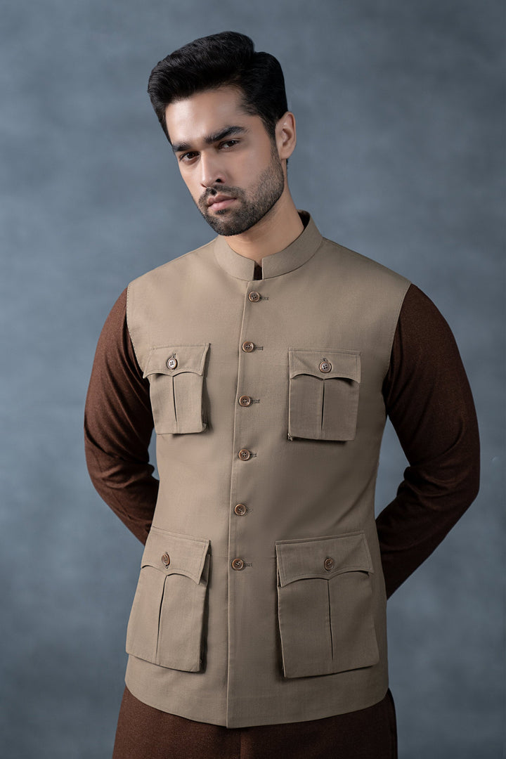 Tropical Khakki Waistcoat All Products MWC2518-SML-KHA