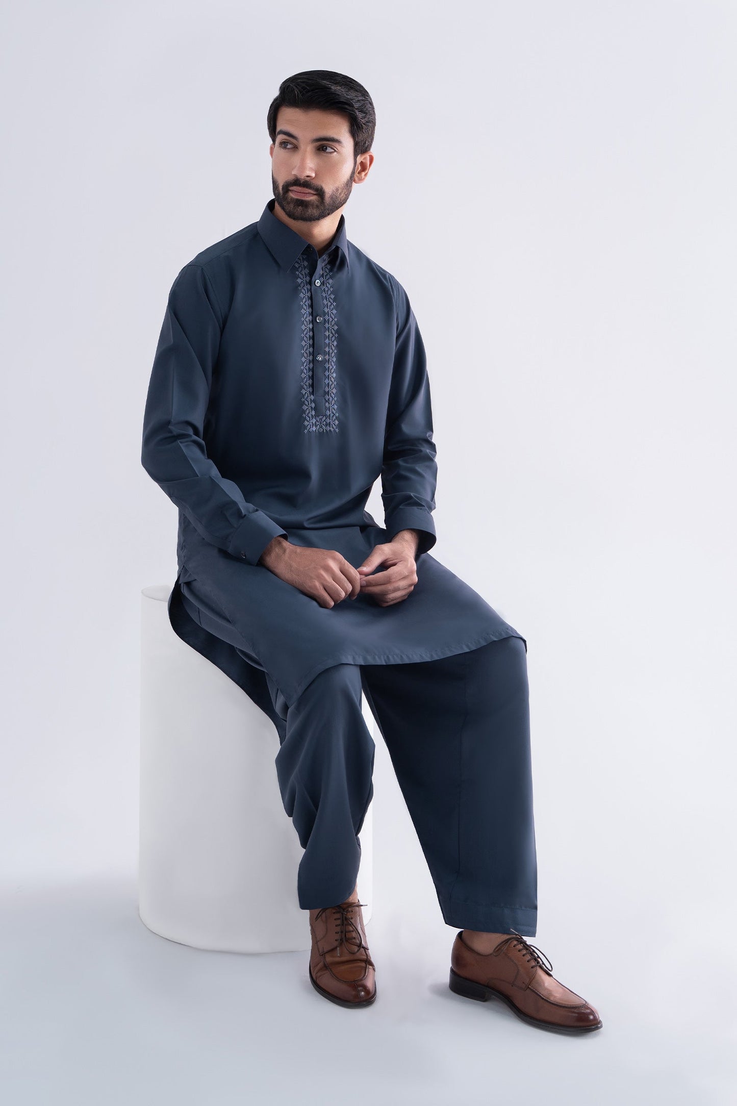 2 Piece Embroidered Blended Suit