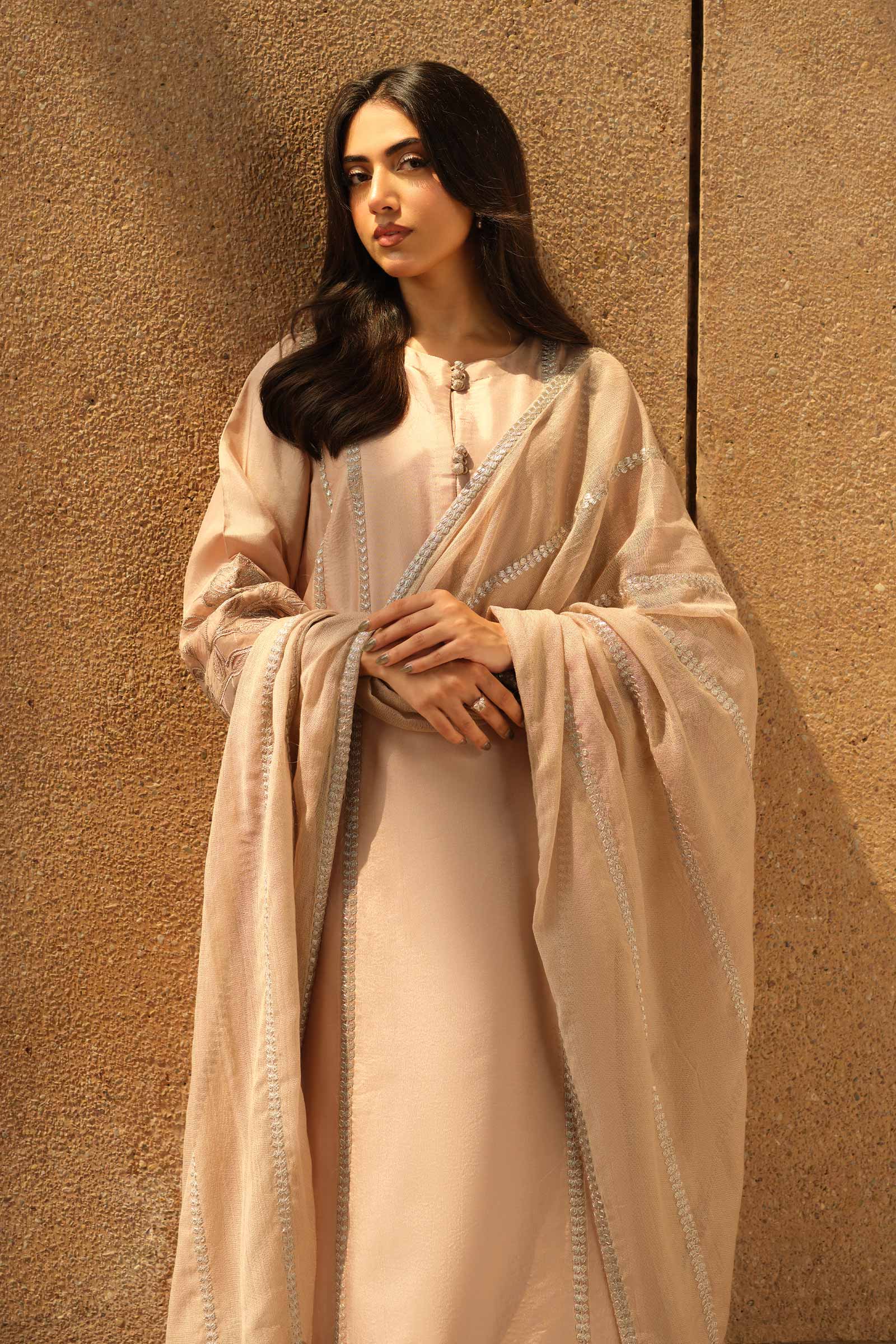 3 Piece Embroidered Tassel Silk Suit