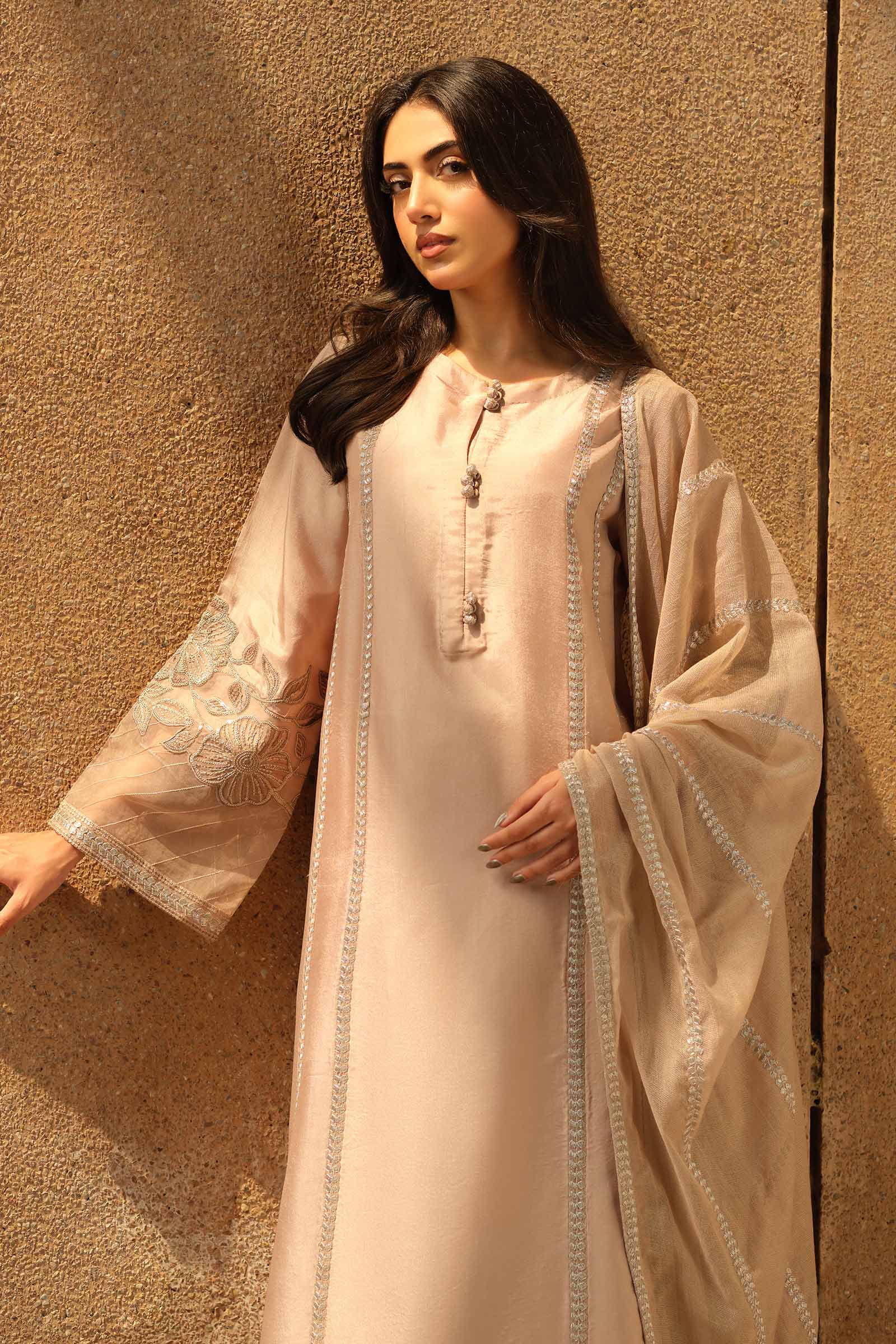 3 Piece Embroidered Tassel Silk Suit