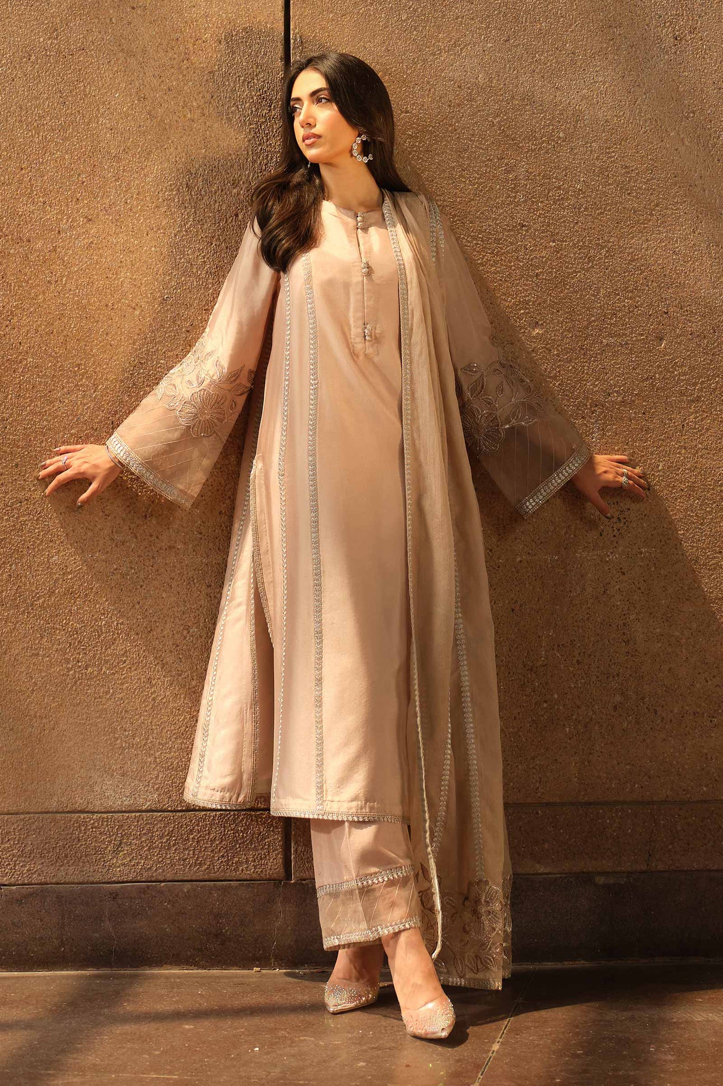 3 Piece Embroidered Tassel Silk Suit