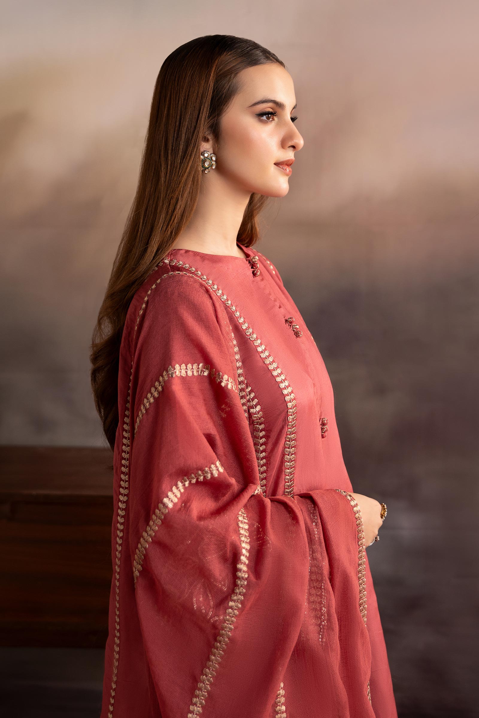 3 Piece Embroidered Tassel Silk Suit