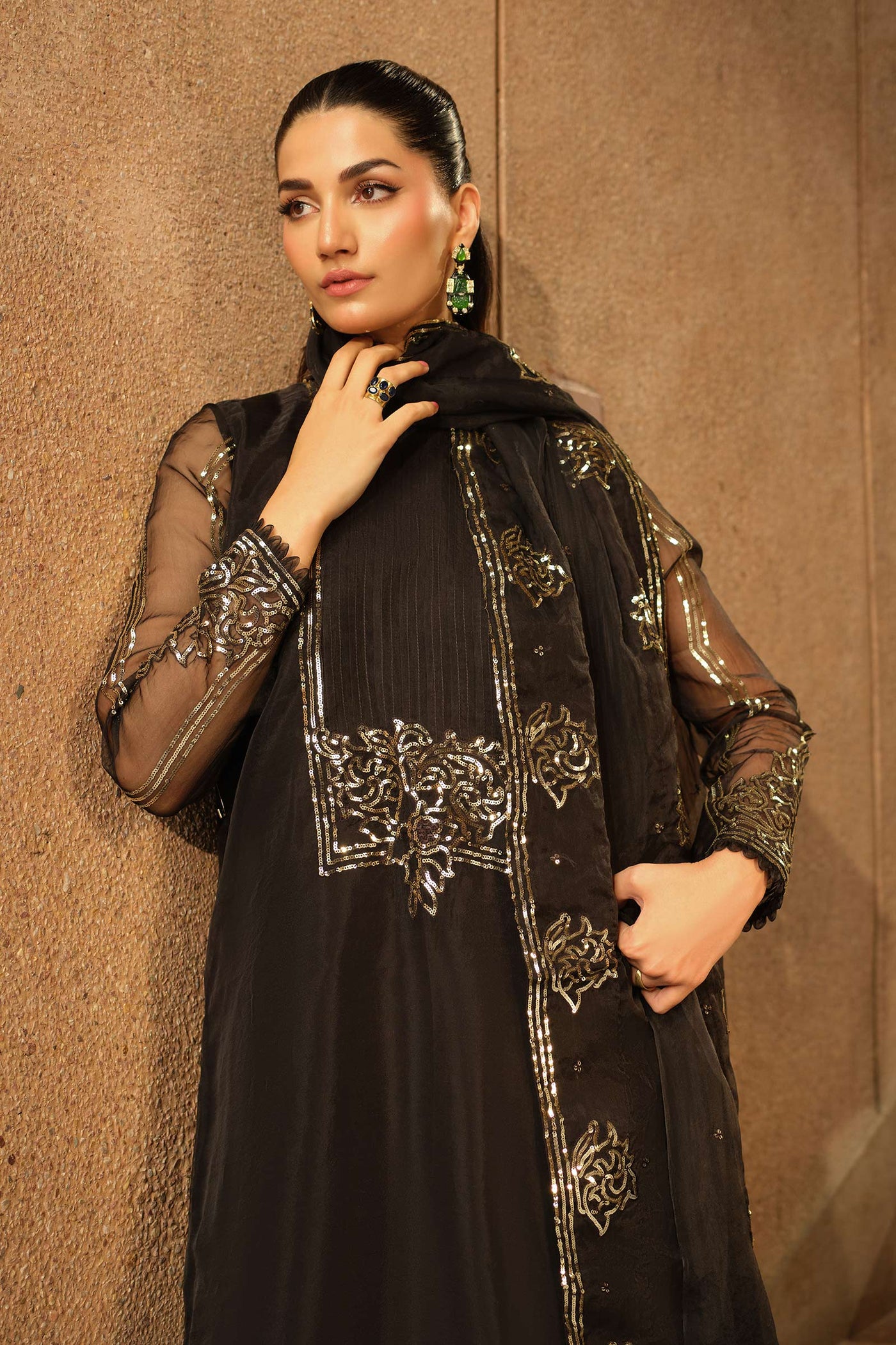 3 Piece Embroidered Organza Suit