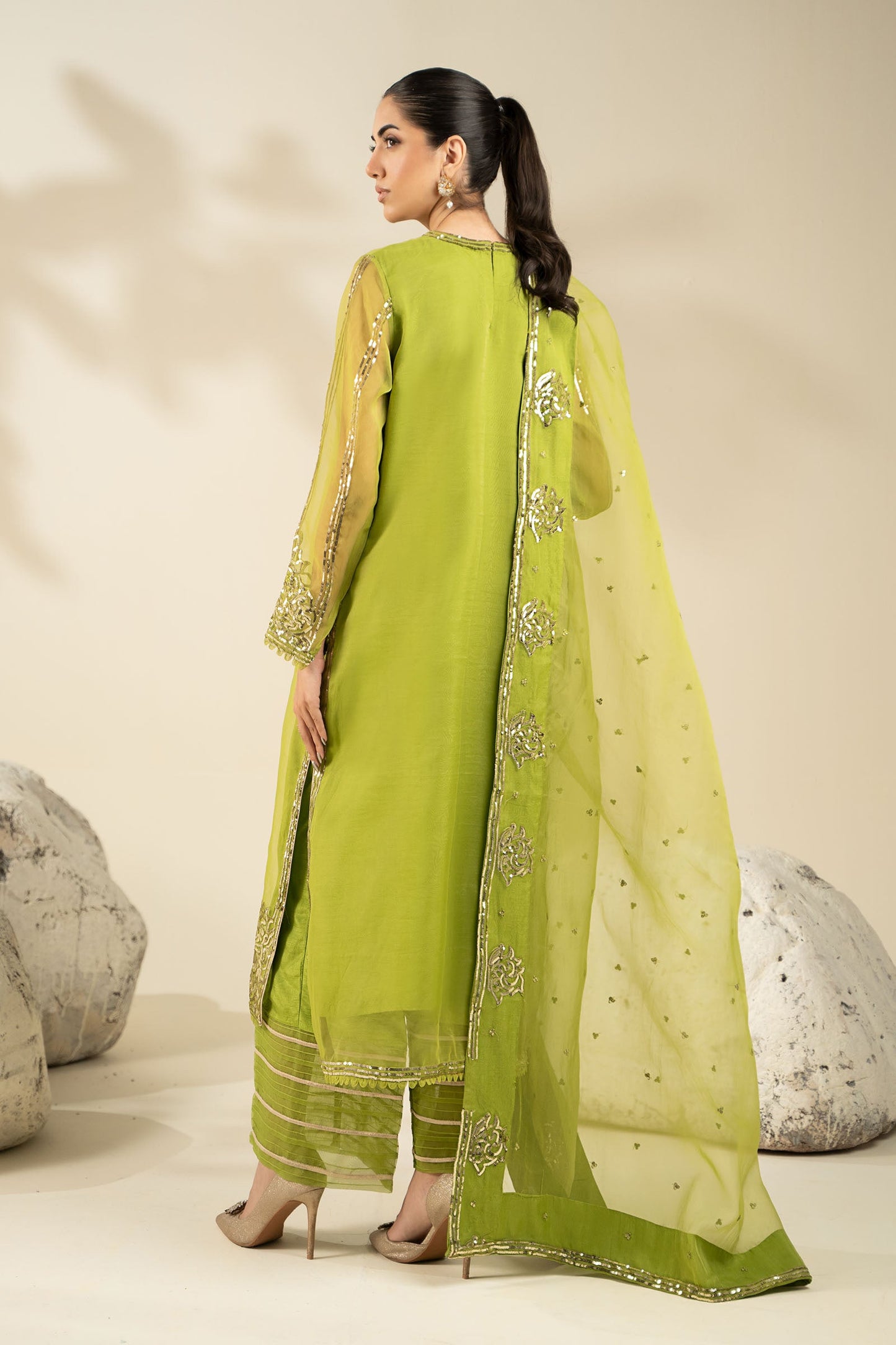 3 Piece Embroidered Organza Suit