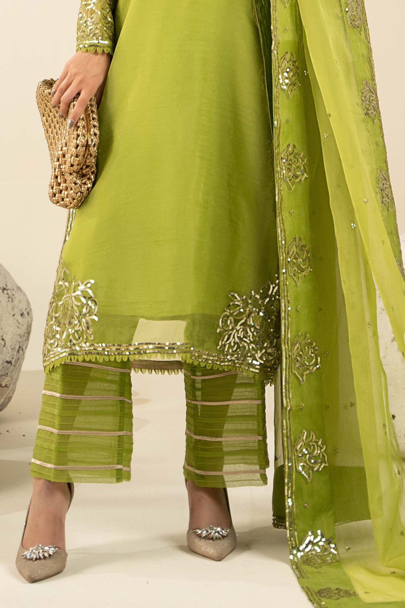 3 Piece Embroidered Tissue Silk Suit