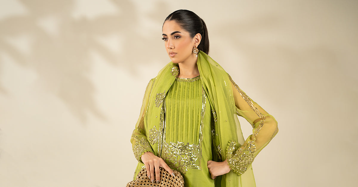 3 Piece Embroidered Tissue Silk Suit