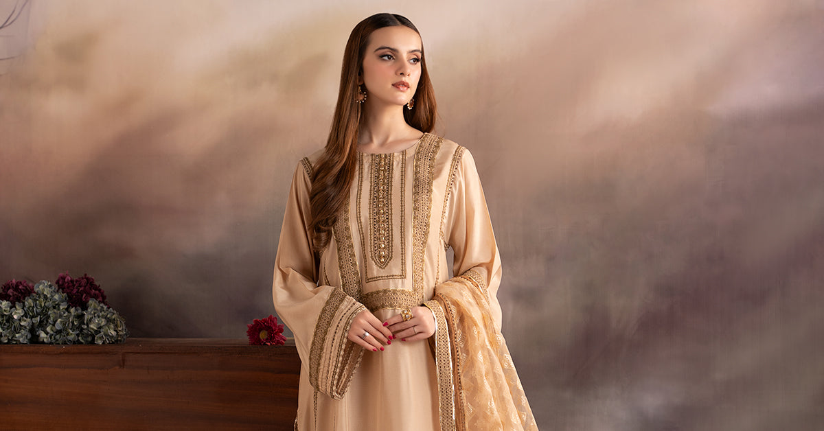 3 Piece Embroidered Tissue Silk Suit