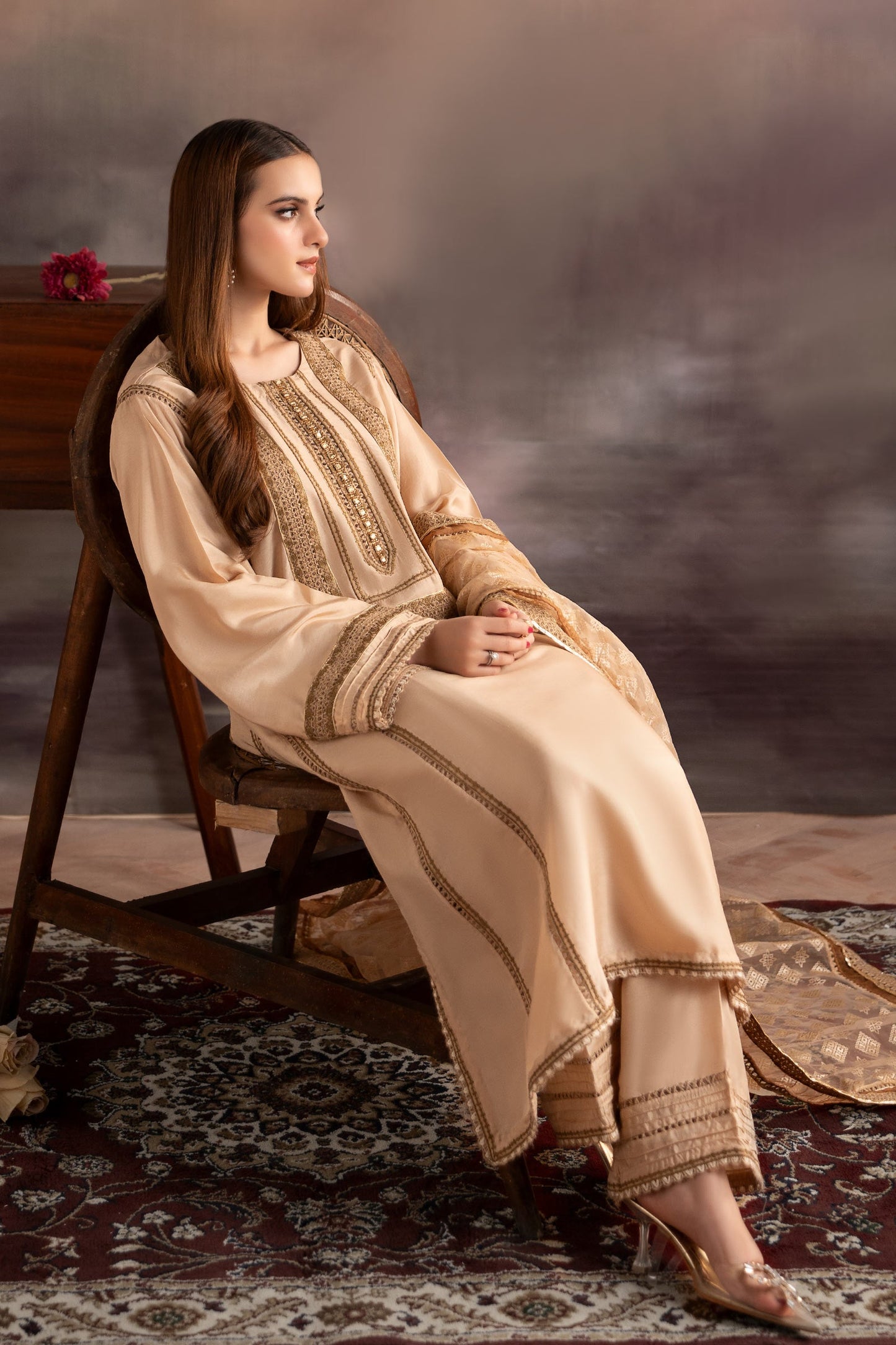 3 Piece Embroidered Tissue Silk Suit