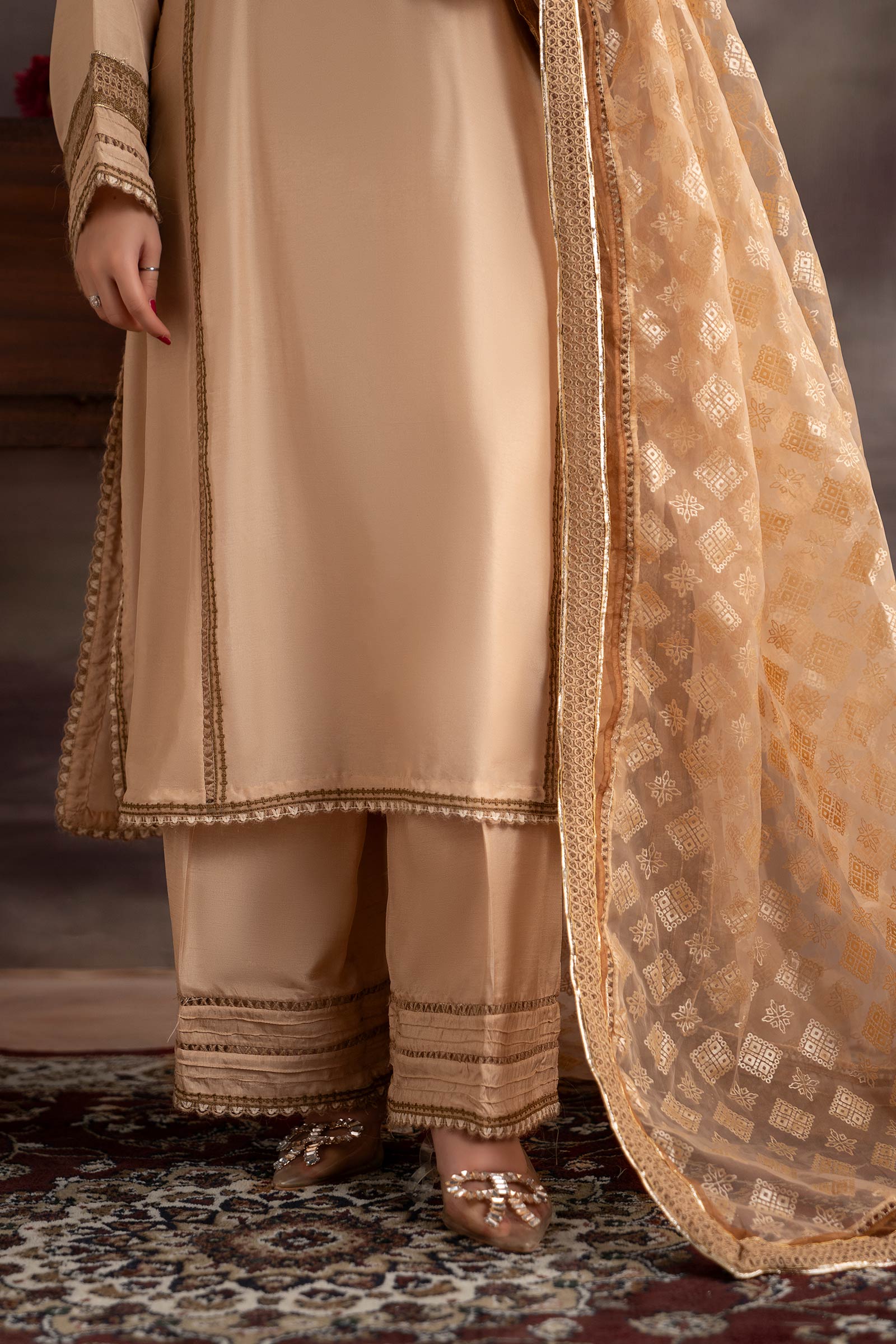 3 Piece Embroidered Tissue Silk Suit