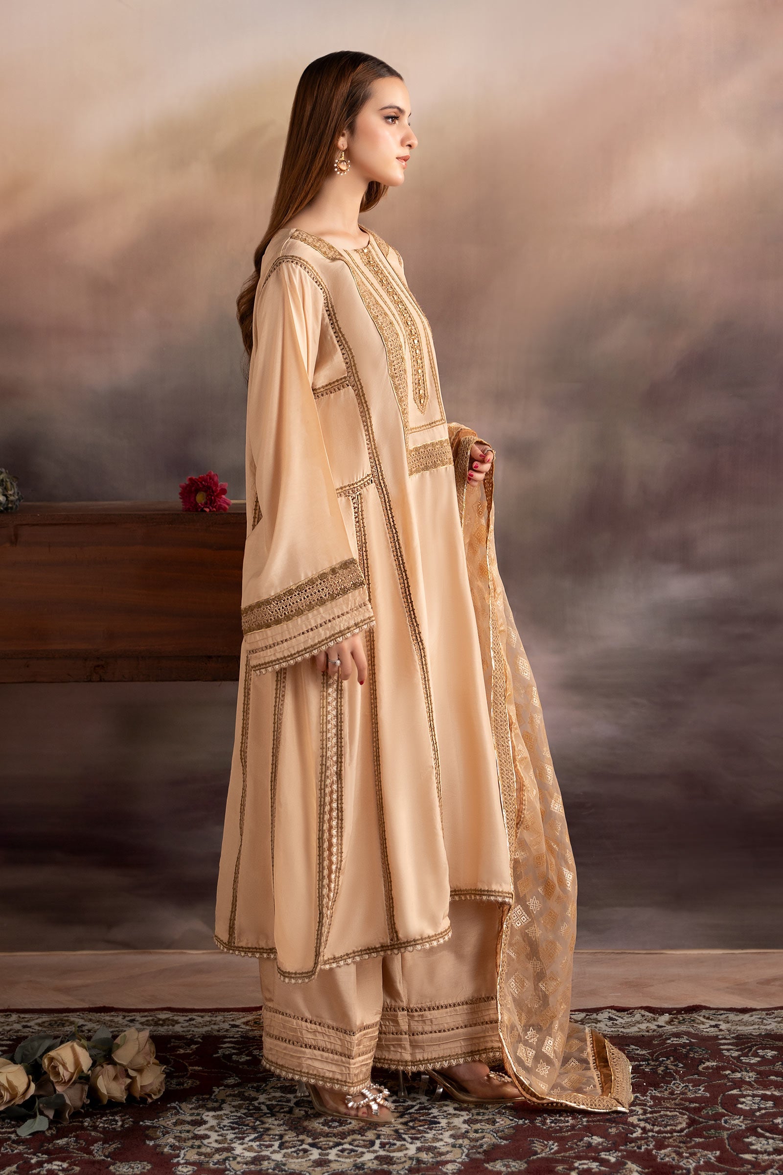 3 Piece Embroidered Tissue Silk Suit